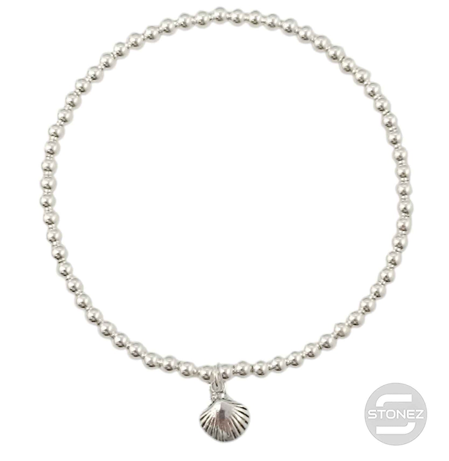 500303143 Pulsera Elastica de Plata 925 Con Bola 3 mm Concha 8x11 mm