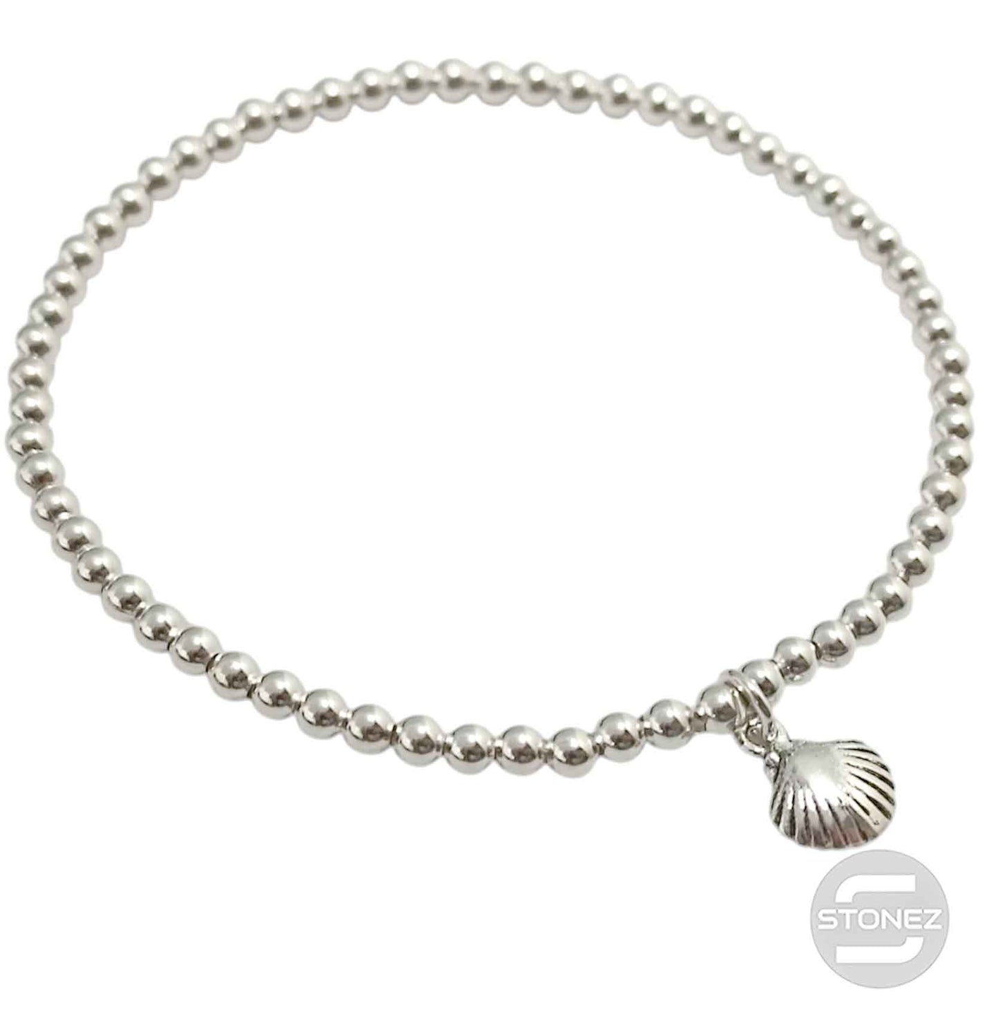 500303143 Pulsera Elastica de Plata 925 Con Bola 3 mm Concha 8x11 mm