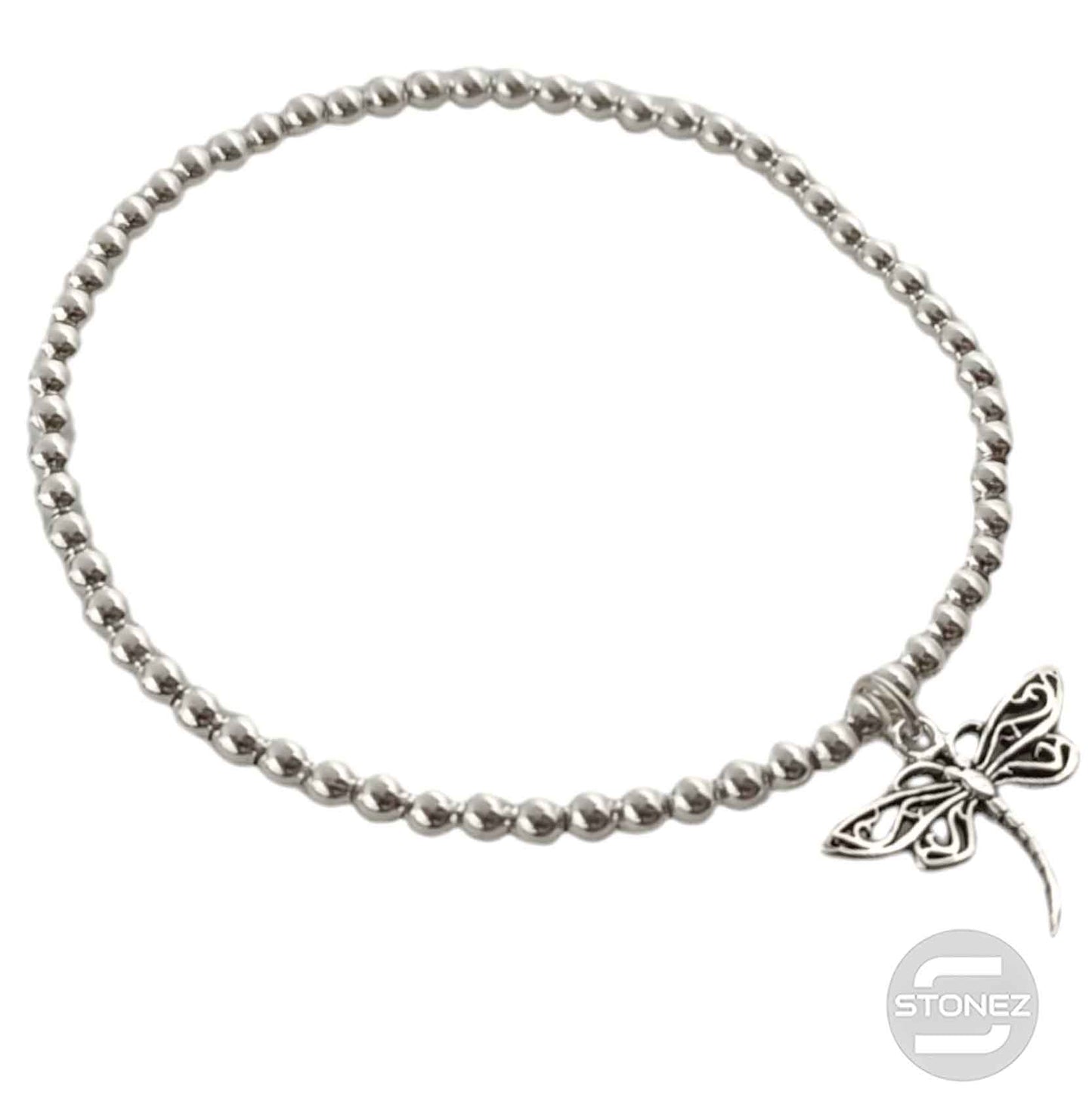 500303144 Pulsera Elastica de Plata 925 Con Bola 3 mm Libelula 15x20 mm