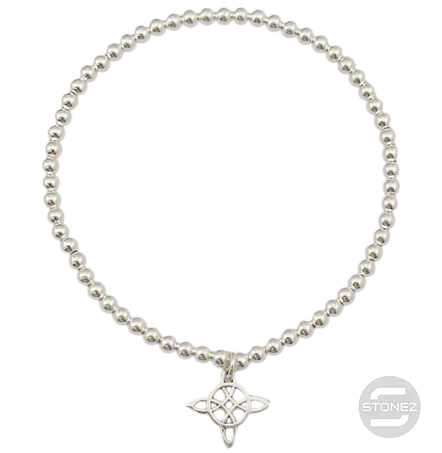 500303146 Pulsera Elastica de Plata 925 Con Bola 3 mm Nudo De Bruja 13 mm