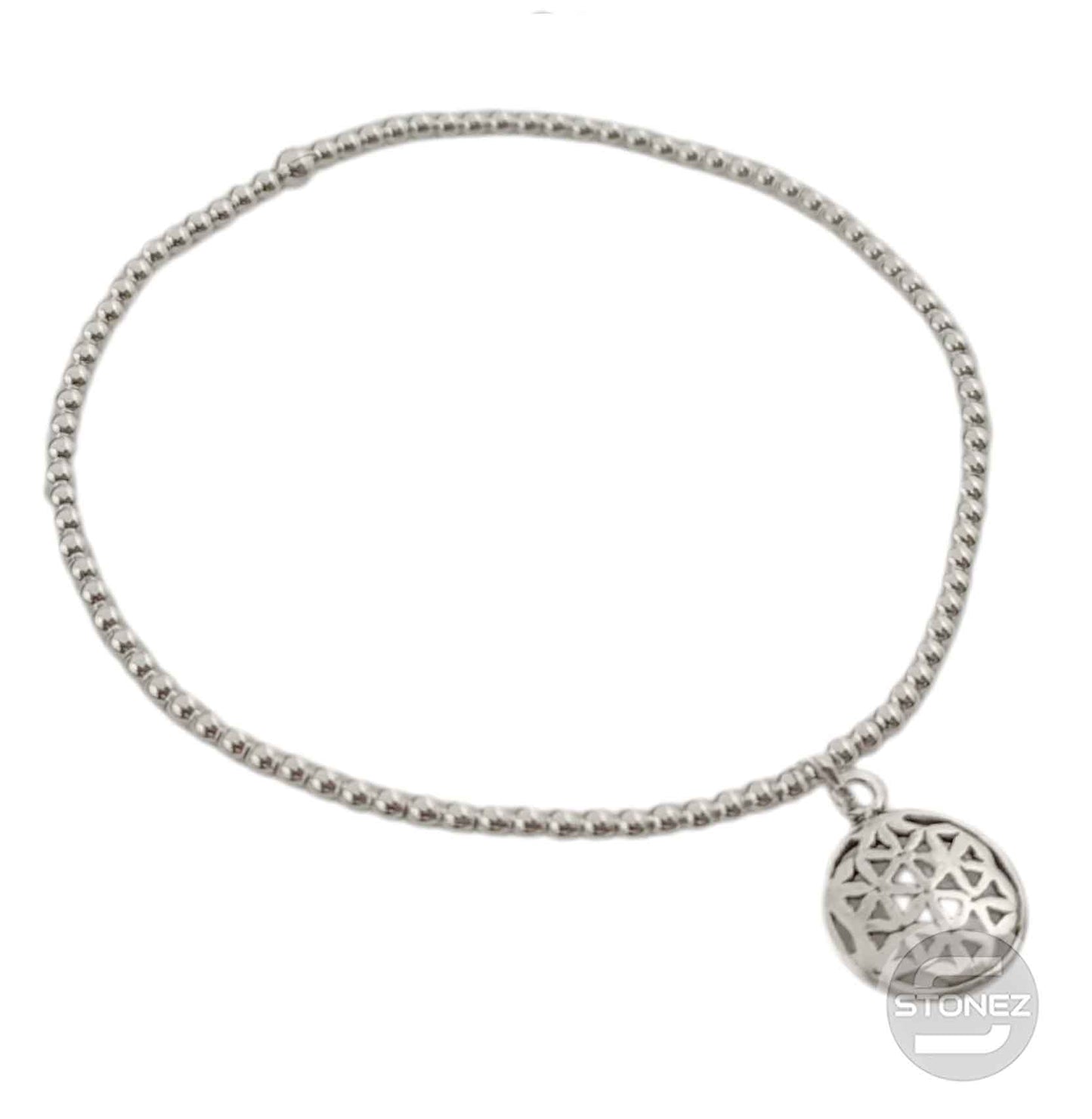 500303149 Pulsera Elastica de Plata 925 Con Bola 2 mm Flor De La Vida 11 mm