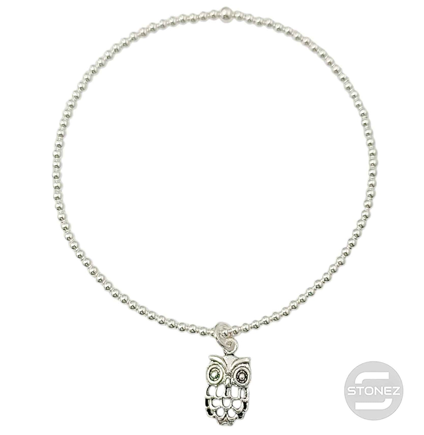 500303155 Pulsera Elastica de Plata 925 Con Bola 2 mm Buho 8x15 mm
