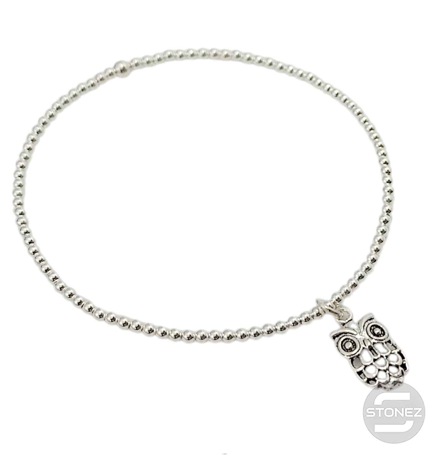 500303155 Pulsera Elastica de Plata 925 Con Bola 2 mm Buho 8x15 mm