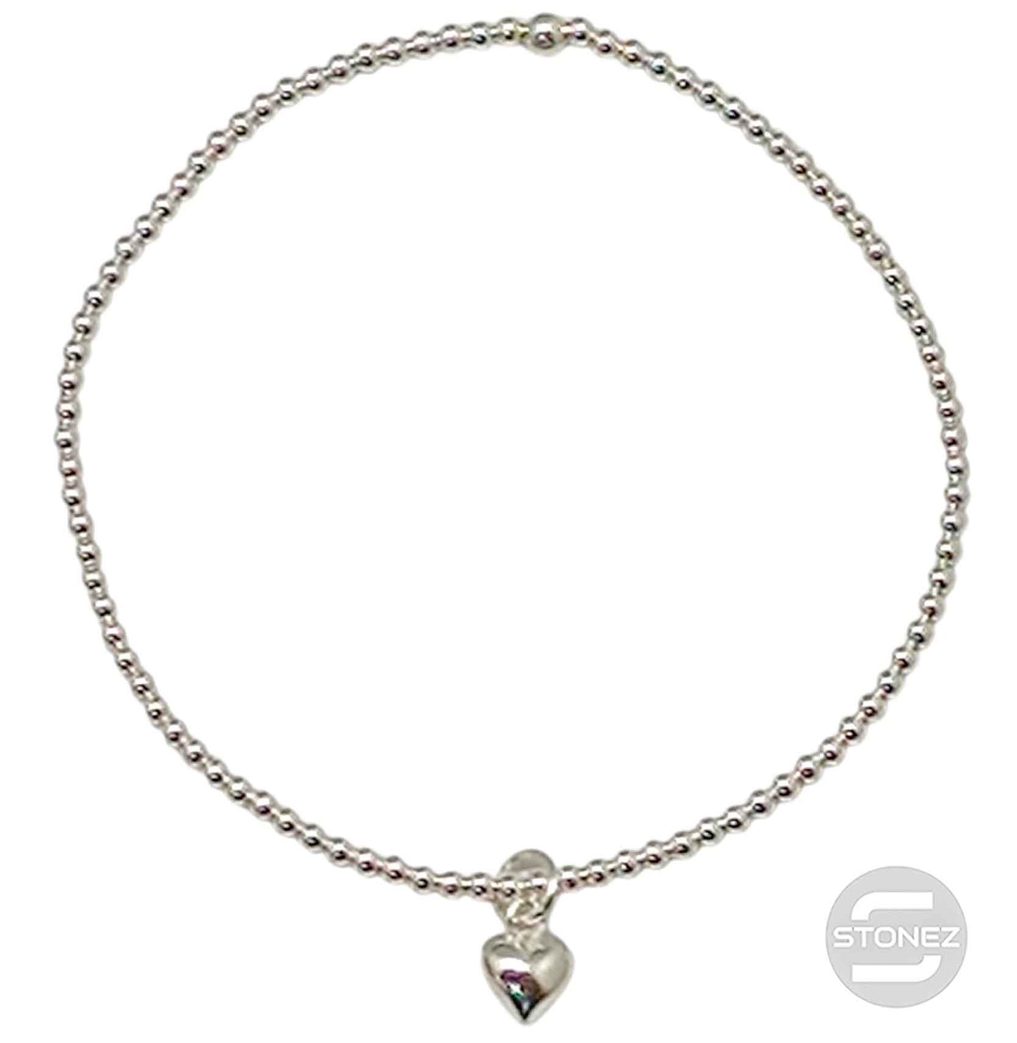 500303158 Pulsera Elastica de Plata 925 Con Bola 2 mm Corazon 6 mm