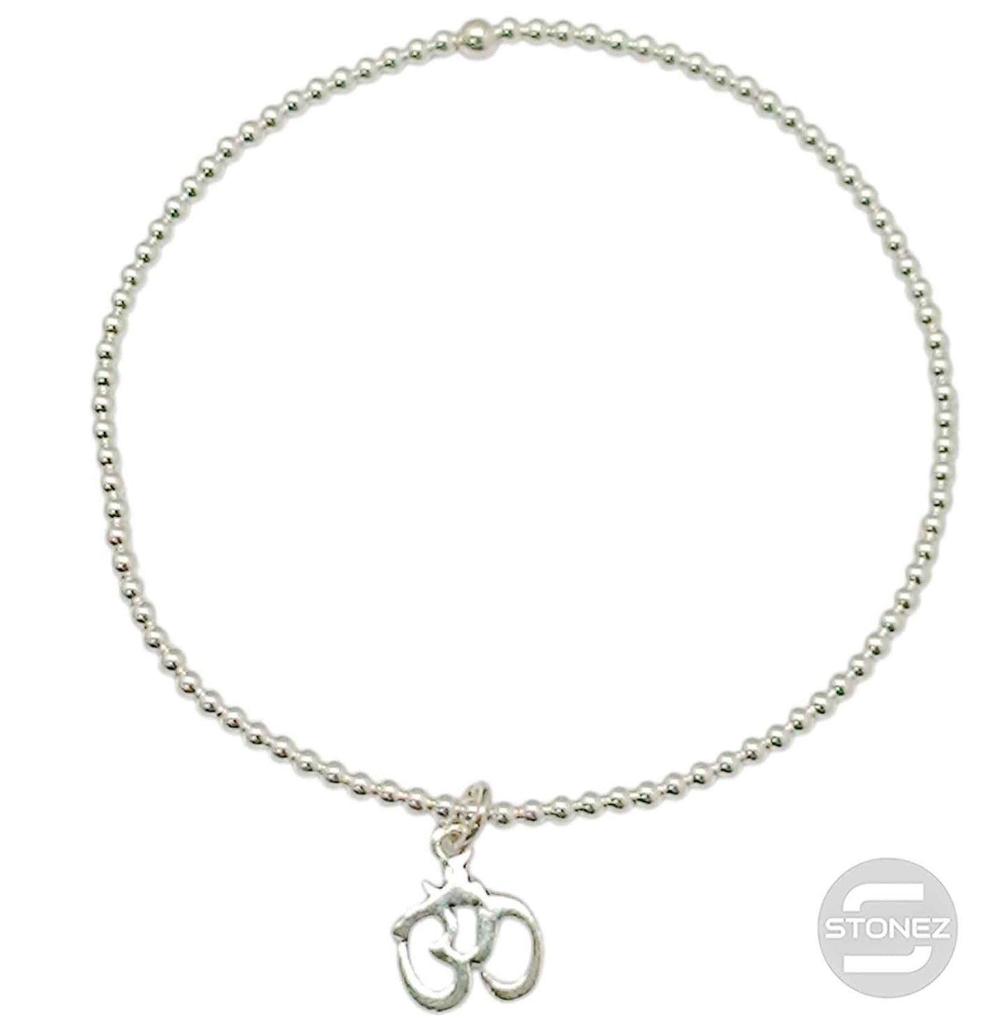 500303159 Pulsera Elastica de Plata 925 Con Bola 2 mm Dije Om 10x12 mm