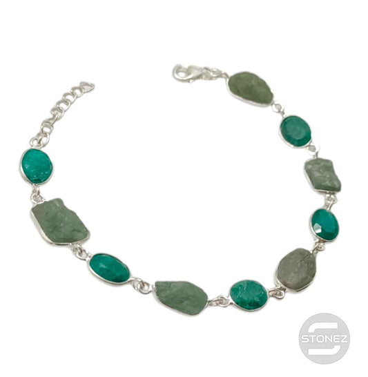 500702948 Pulsera Plata 925 Con Piedra Esmeralda 16+3 Cms Aprox