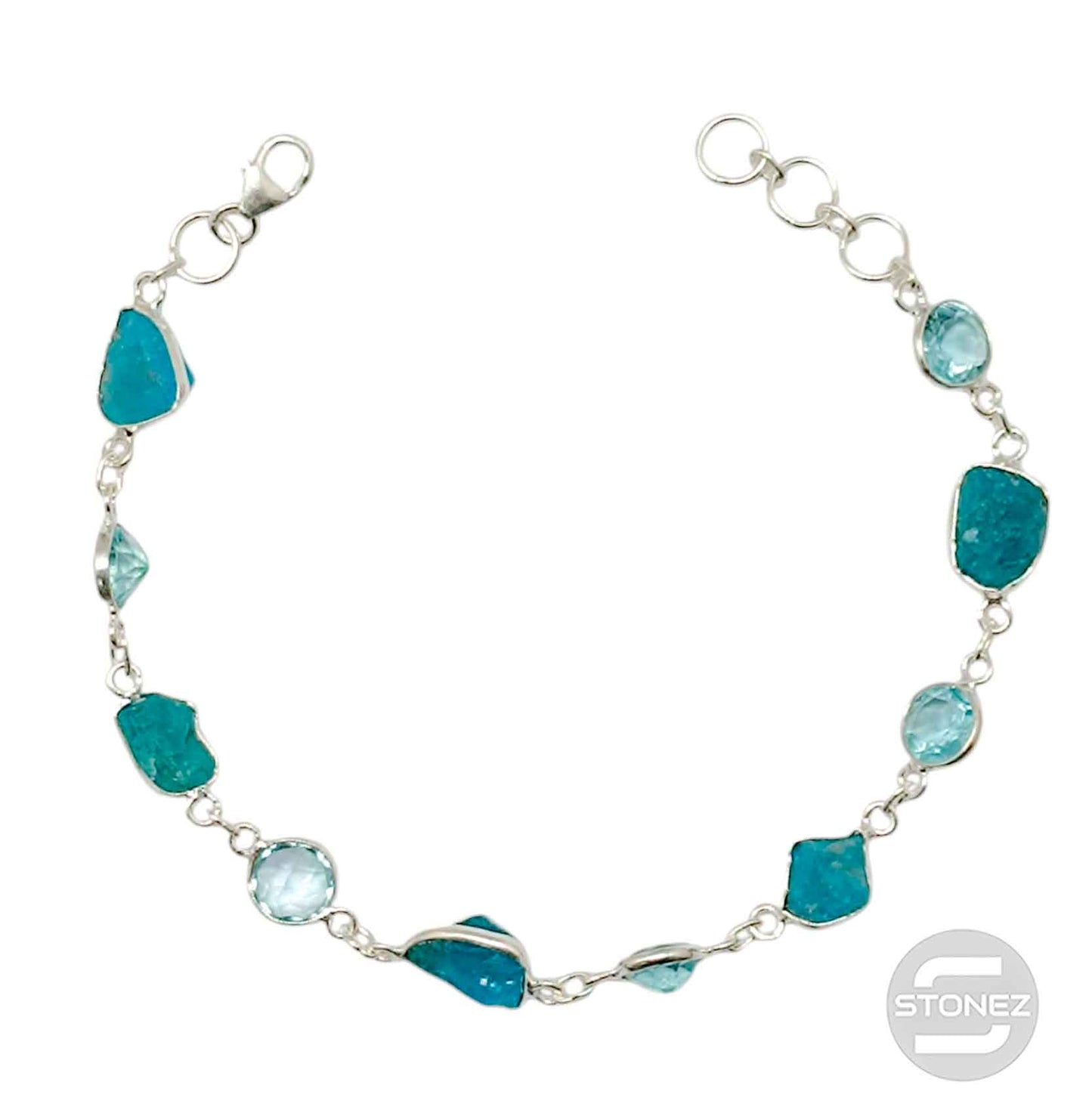 500702948 Pulsera Plata 925 Con Piedra Aguamarina Con Apatita 16+3 Cms Aprox
