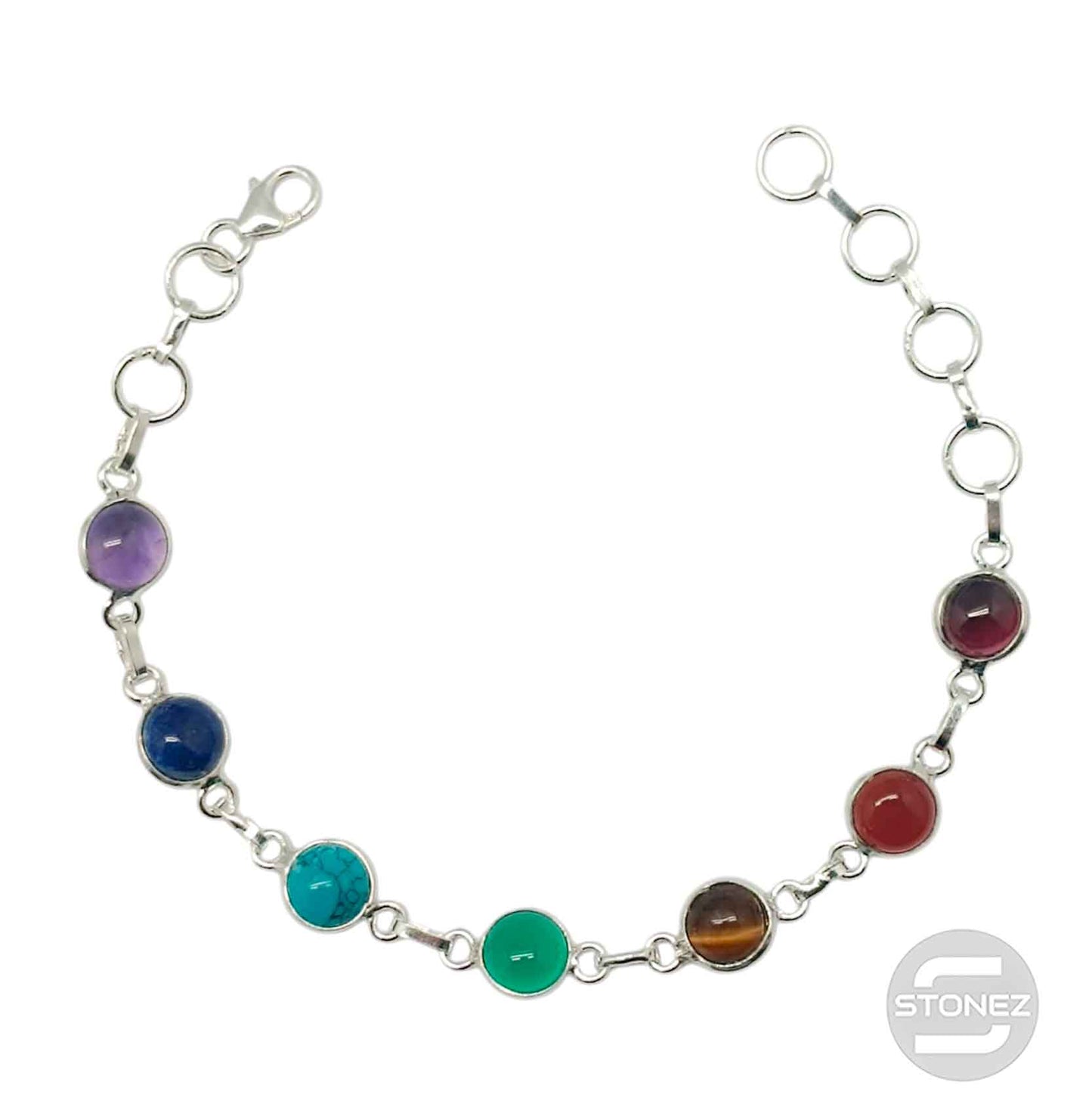 500802954 Pulsera Plata 925 Con Piedras 7 Chakras 16+3 Cms Aprox