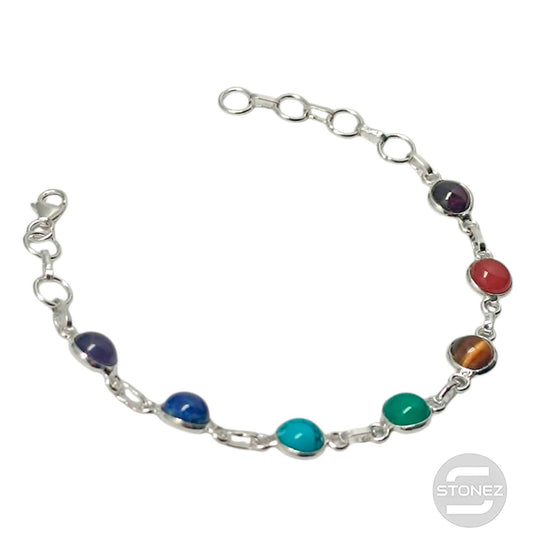 500802954 Pulsera Plata 925 Con Piedras 7 Chakras 16+3 Cms Aprox
