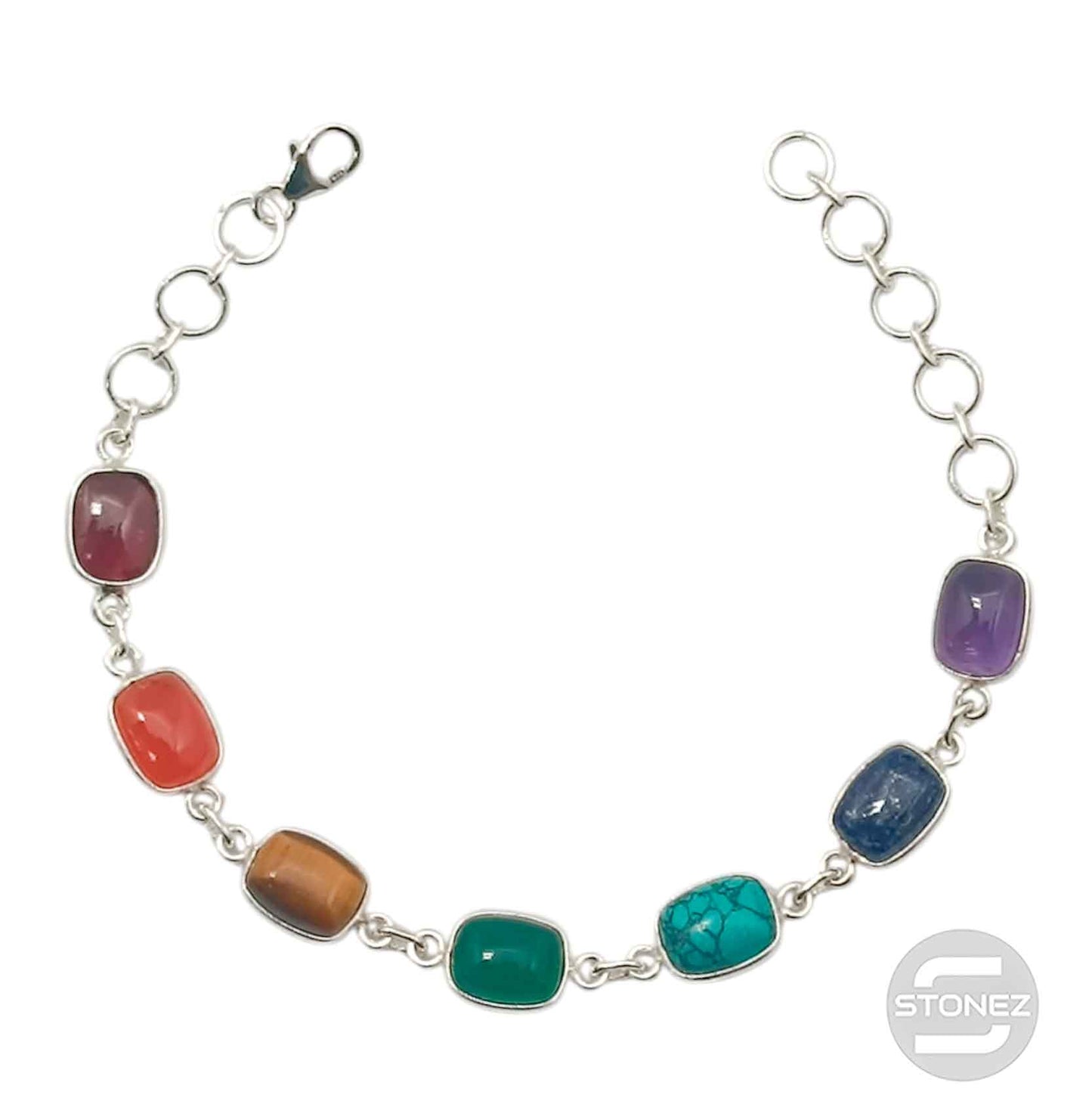 500802956 Pulsera Plata 925 Con Piedras 7 Chakras 16+3 Cms Aprox