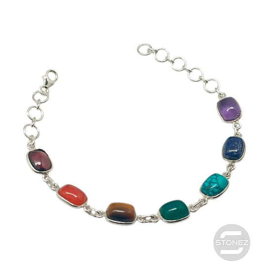 500802956 Pulsera Plata 925 Con Piedras 7 Chakras 16+3 Cms Aprox