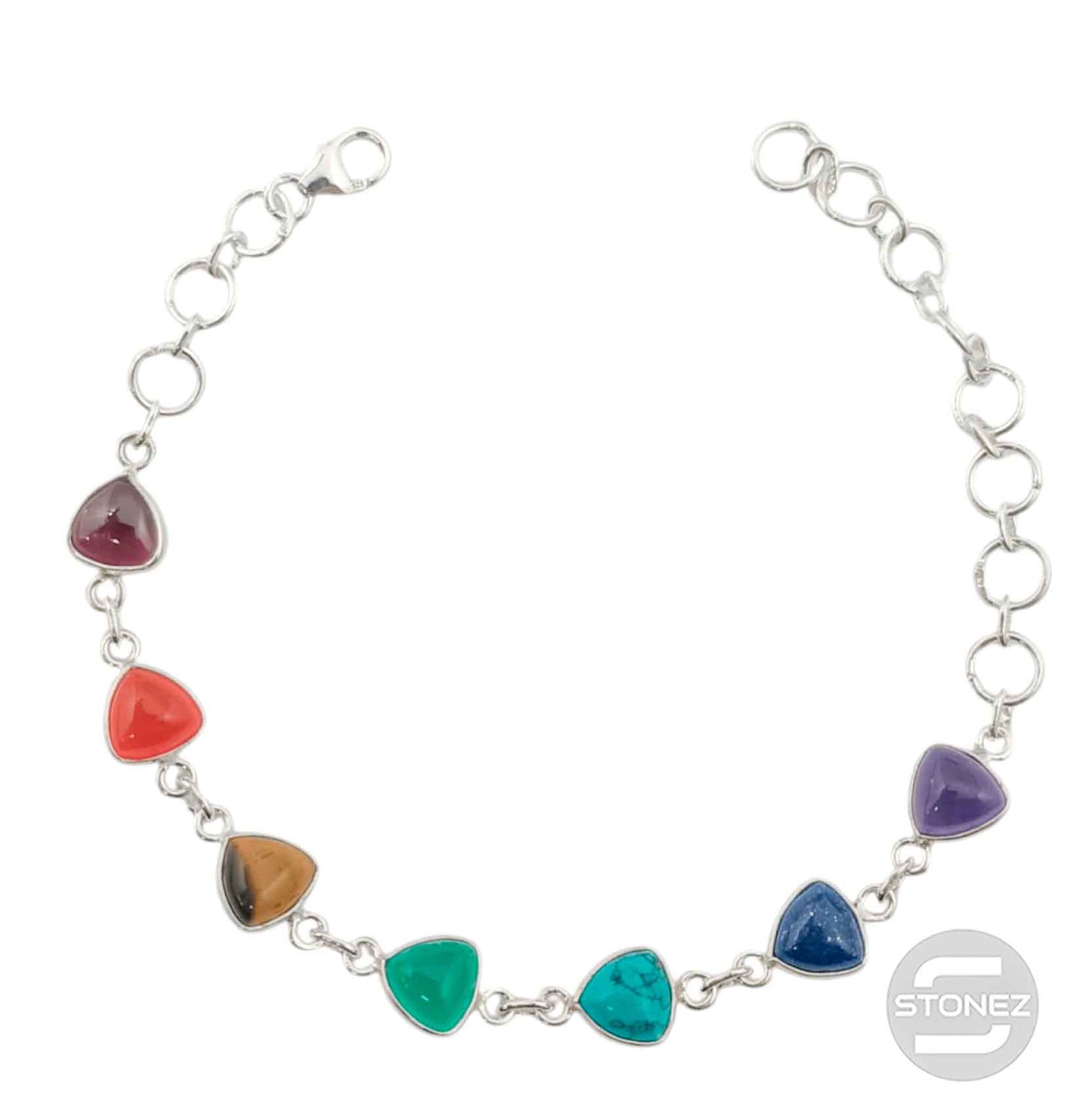 500802957 Pulsera Plata 925 Con Piedras 7 Chakras 16+3 Cms Aprox