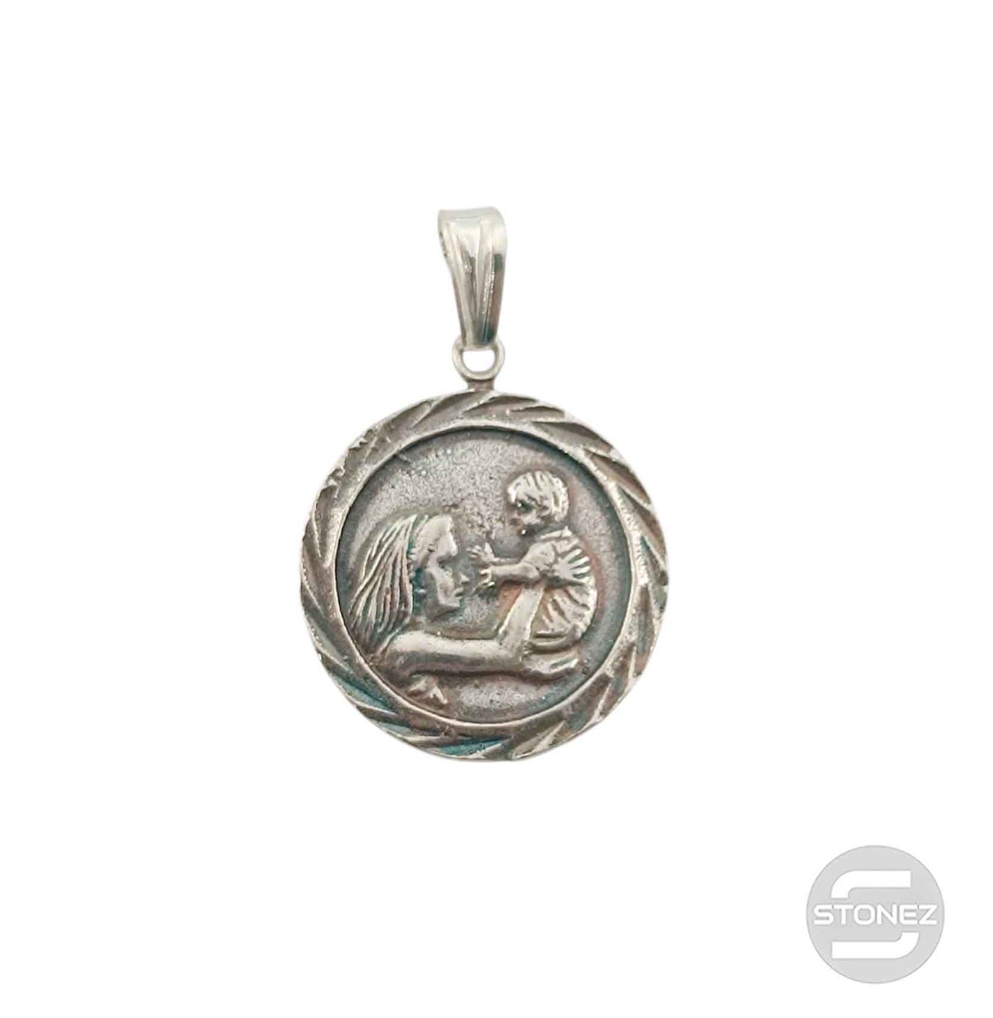 57011 Colgante De Plata 925 Medalla Madre Hijo 20 mm