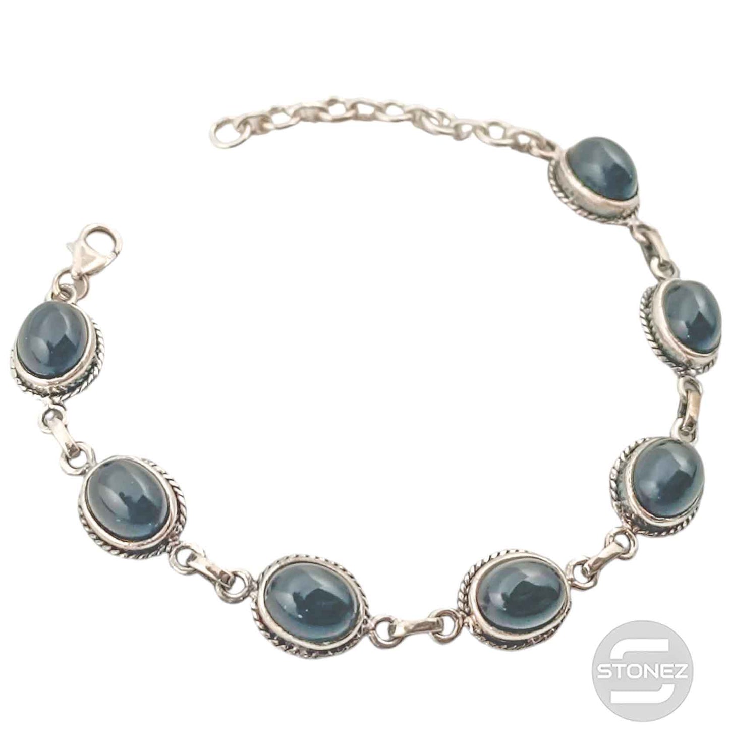 58882 Pulsera Plata 925 Con Piedras Onix 16+3 Cms Aprox
