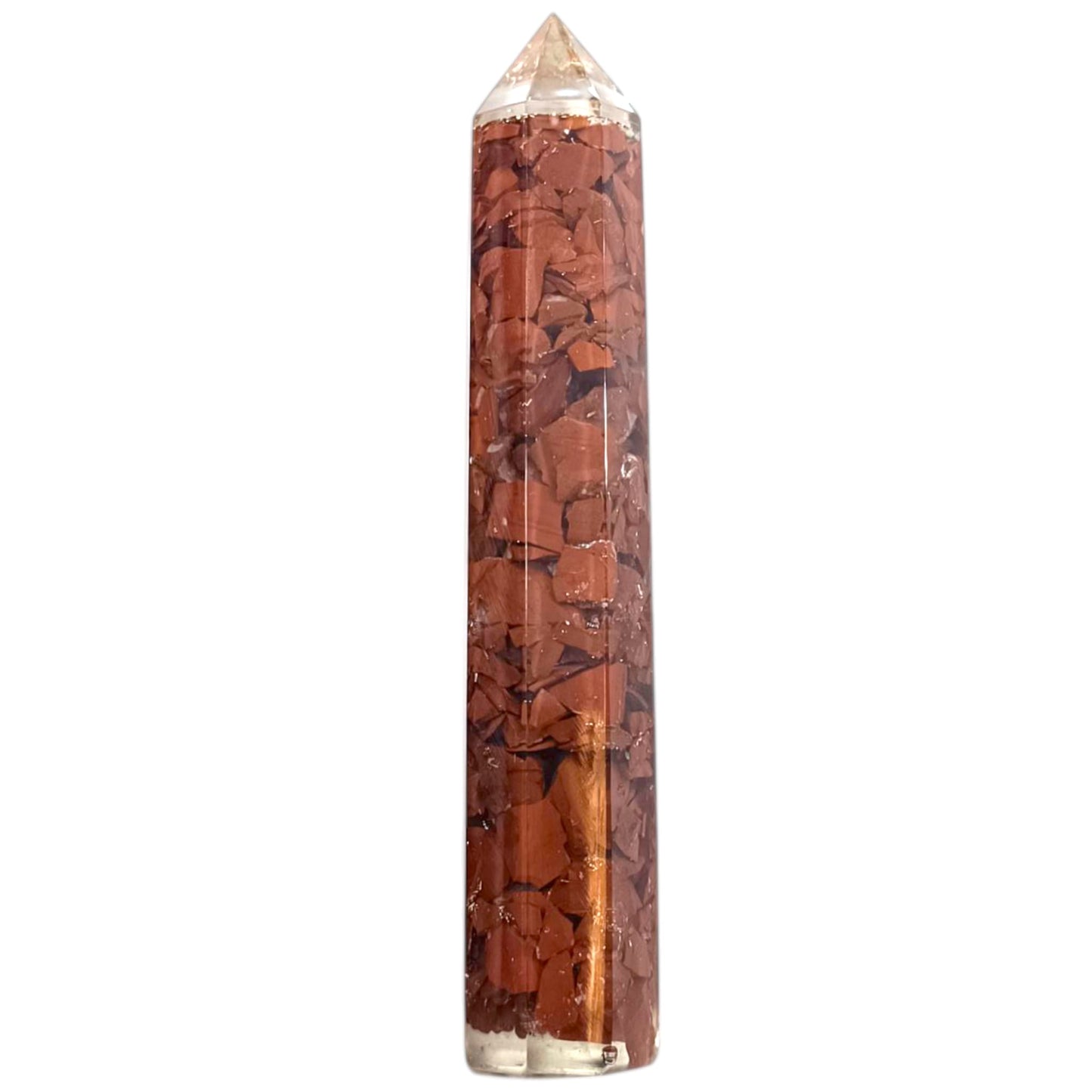 Obelisco Orgonita y Piedras Jaspe Rojo 16 Cms Aprox