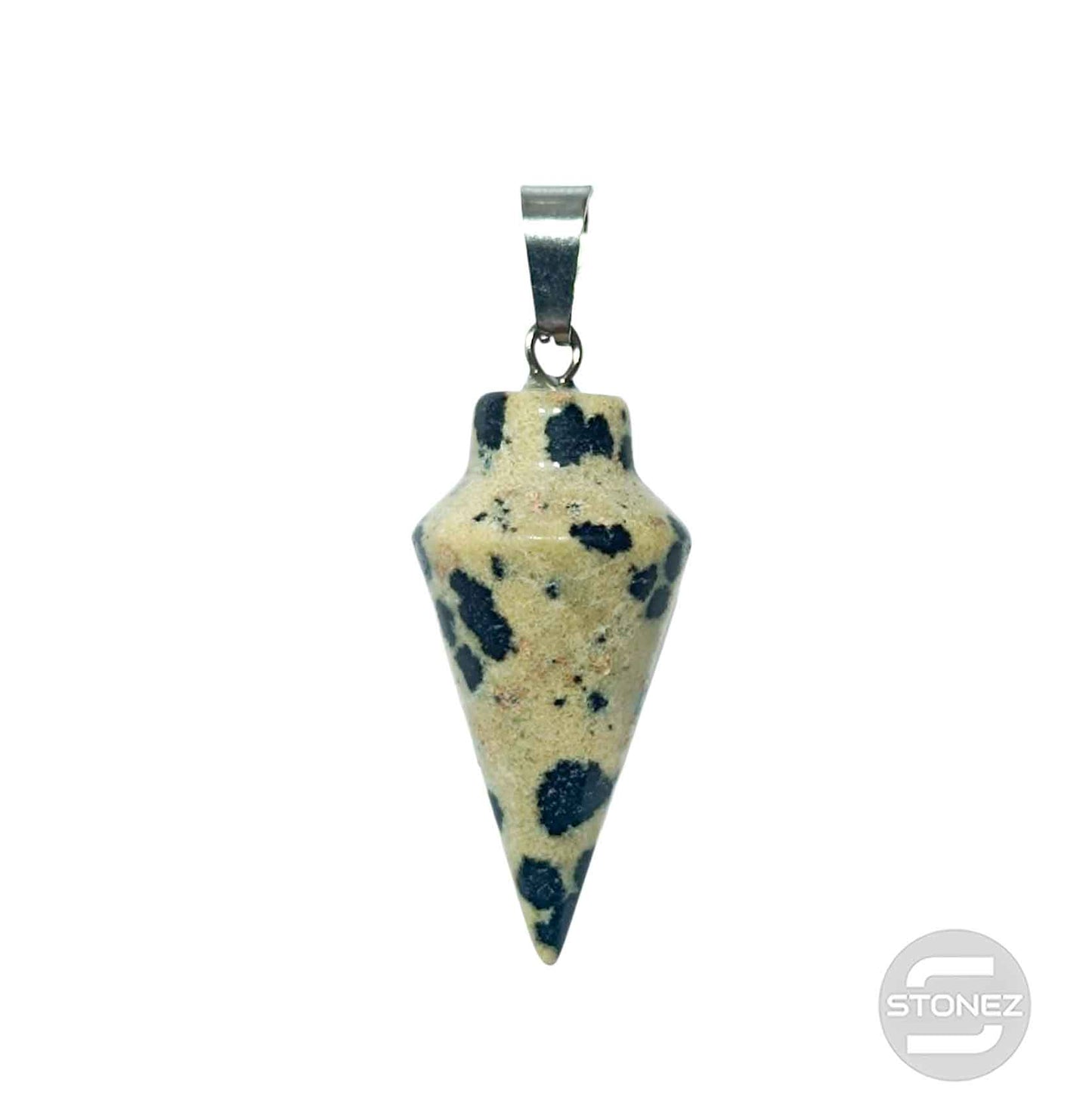 600101819 Colgante En Forma De Cono Piedra Jaspe Dálmata 33 mm Aprox Con En Metal