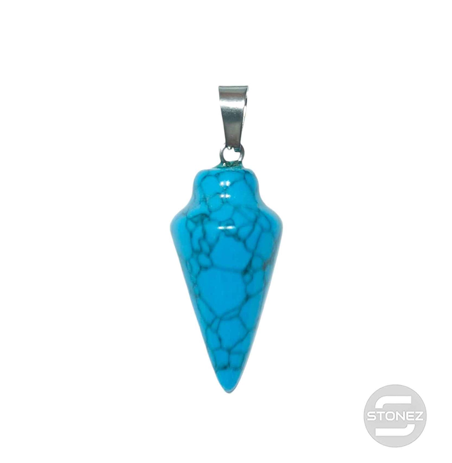 600101819 Colgante En Forma De Cono Piedra Turquesina Azul Oscura 33 mm Aprox Con En Metal