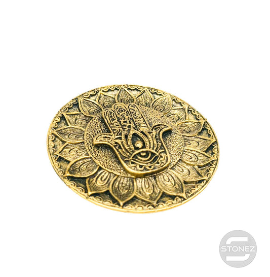 600102171-01 Porta Incienso Mano Fátima En Resina 9,5 Cms Aprox En Color Oro