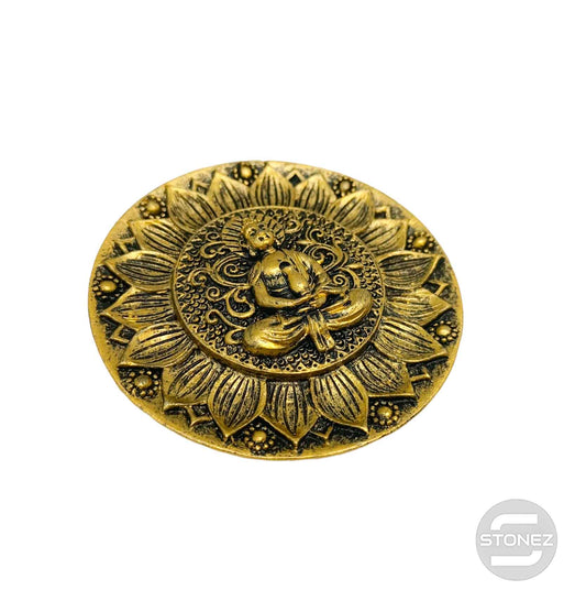 600102171-04 Porta Incienso Buda En Resina 9,5 Cms Aprox En Color Plata Oro