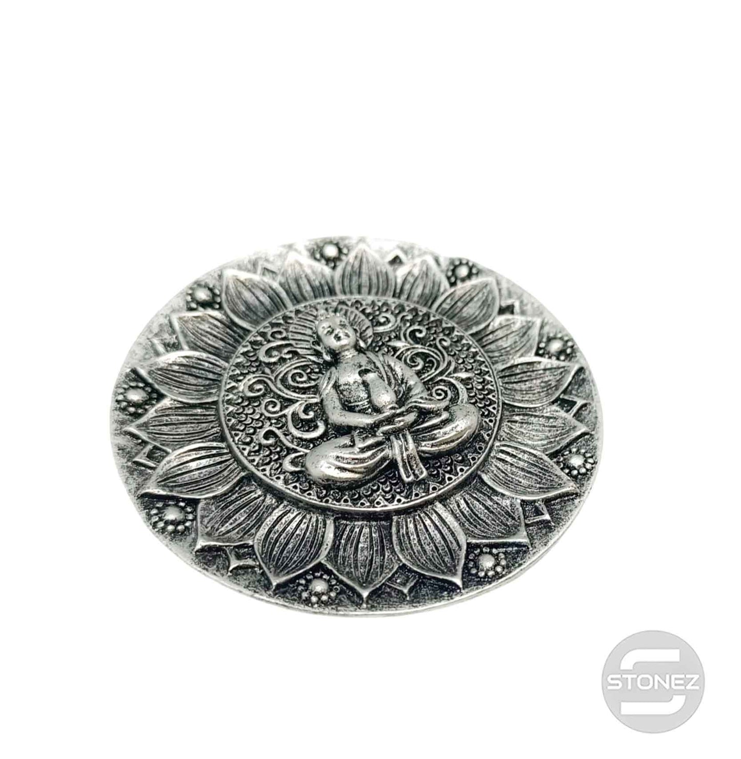 600102171-04 Porta Incienso Buda En Resina 9,5 Cms Aprox En Color Plata