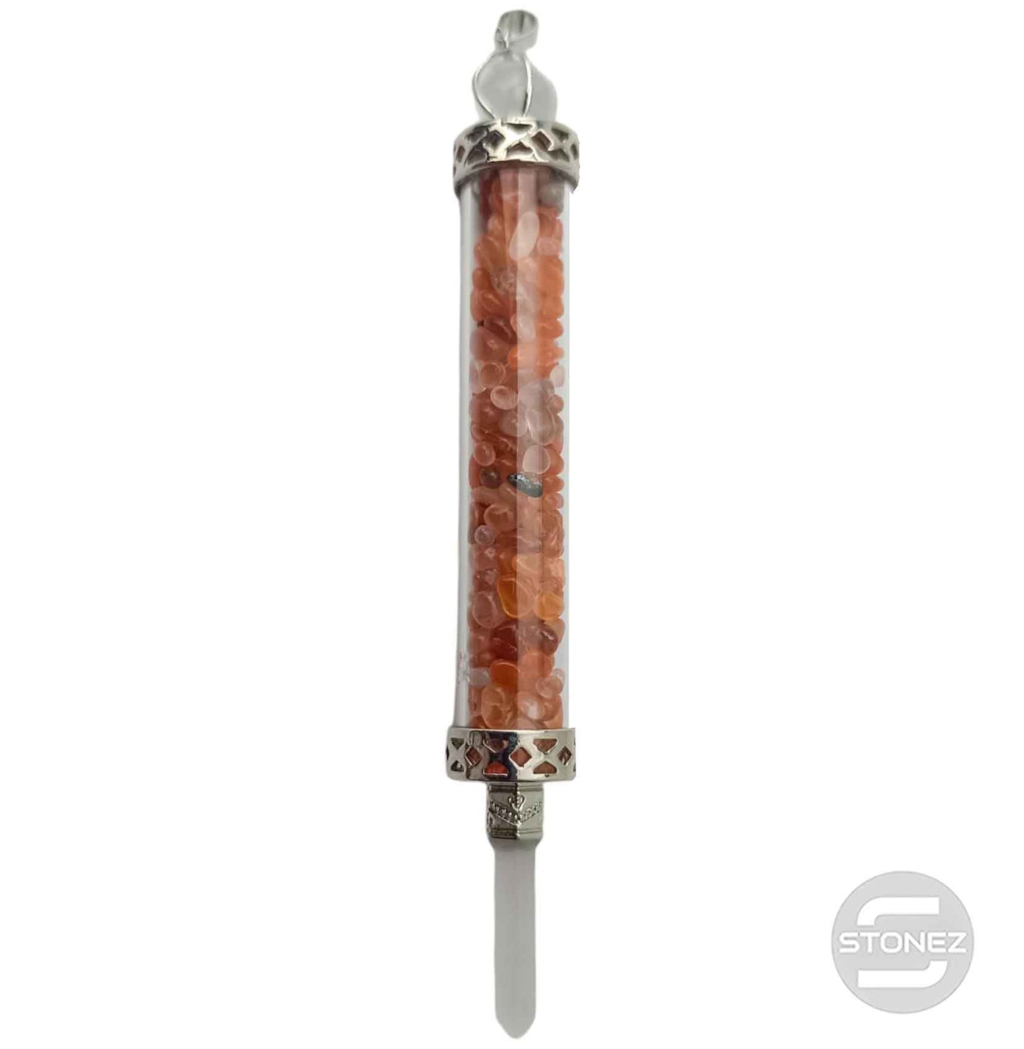 600102196-07 Varita De Poder De Cristal Con Minerales Chips De Carneola 13 Cms Aprox