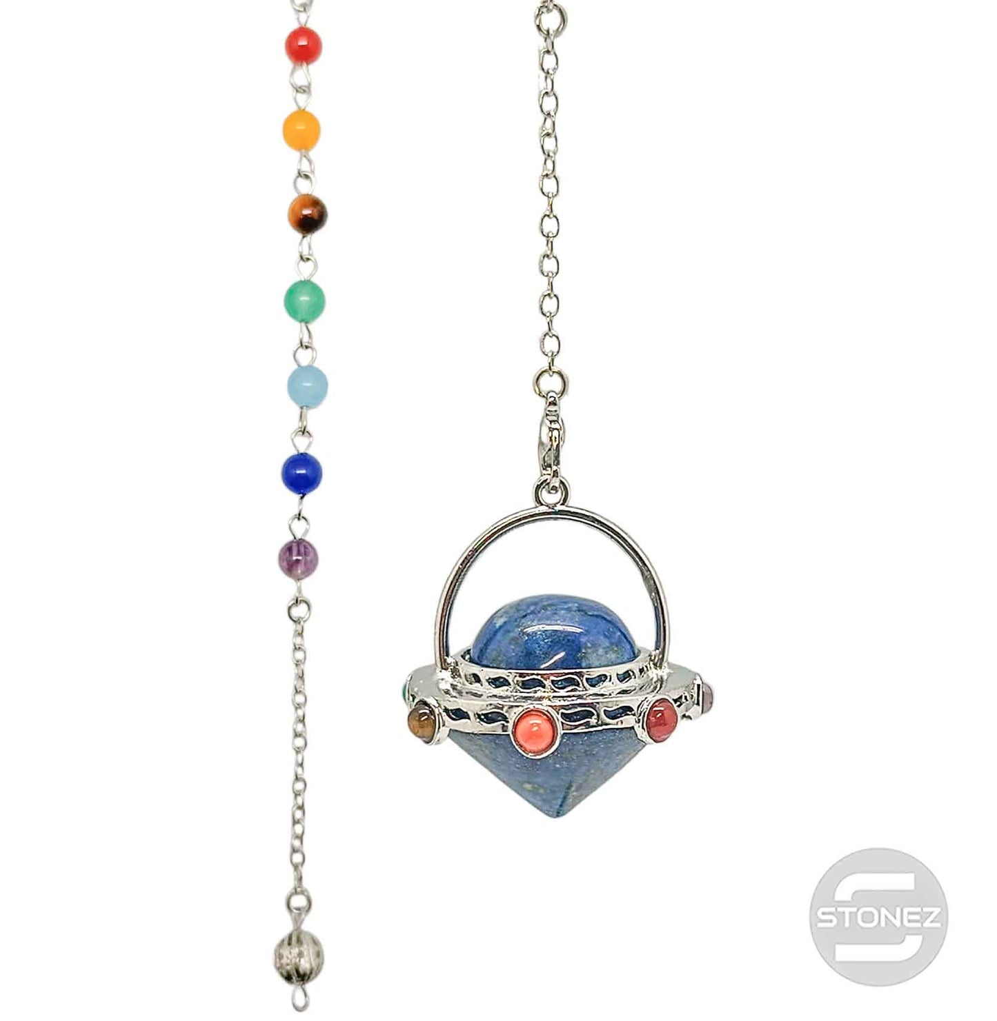 600102214-13 Péndulo En Forma De Ovni Mineral Lapis Lázuli Y Piedras 7 Chakras 4 Cms Aprox