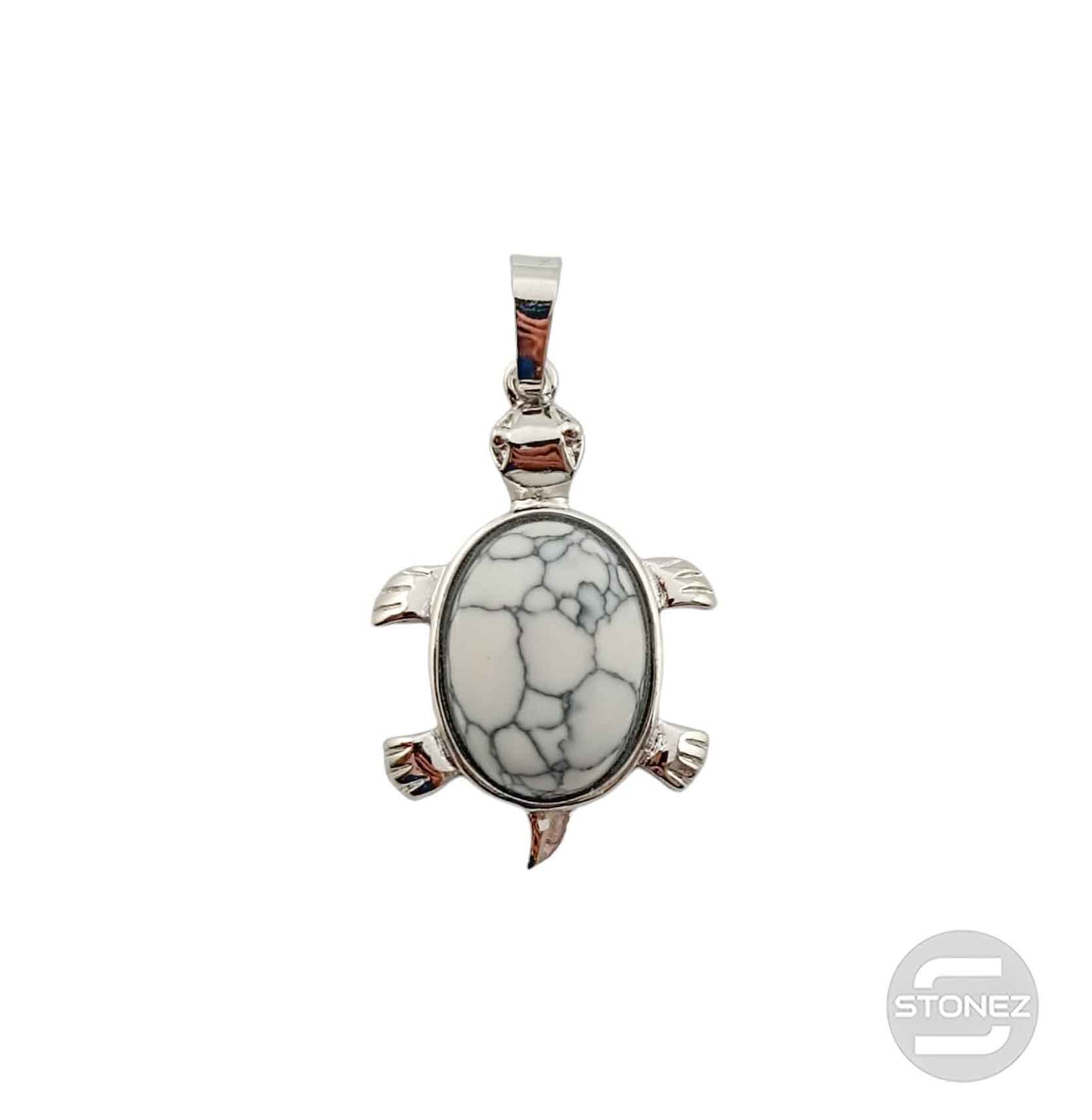 600102250 Colgante Tortuga En Metal Con Piedra Howlite 3,5 Cms Aprox