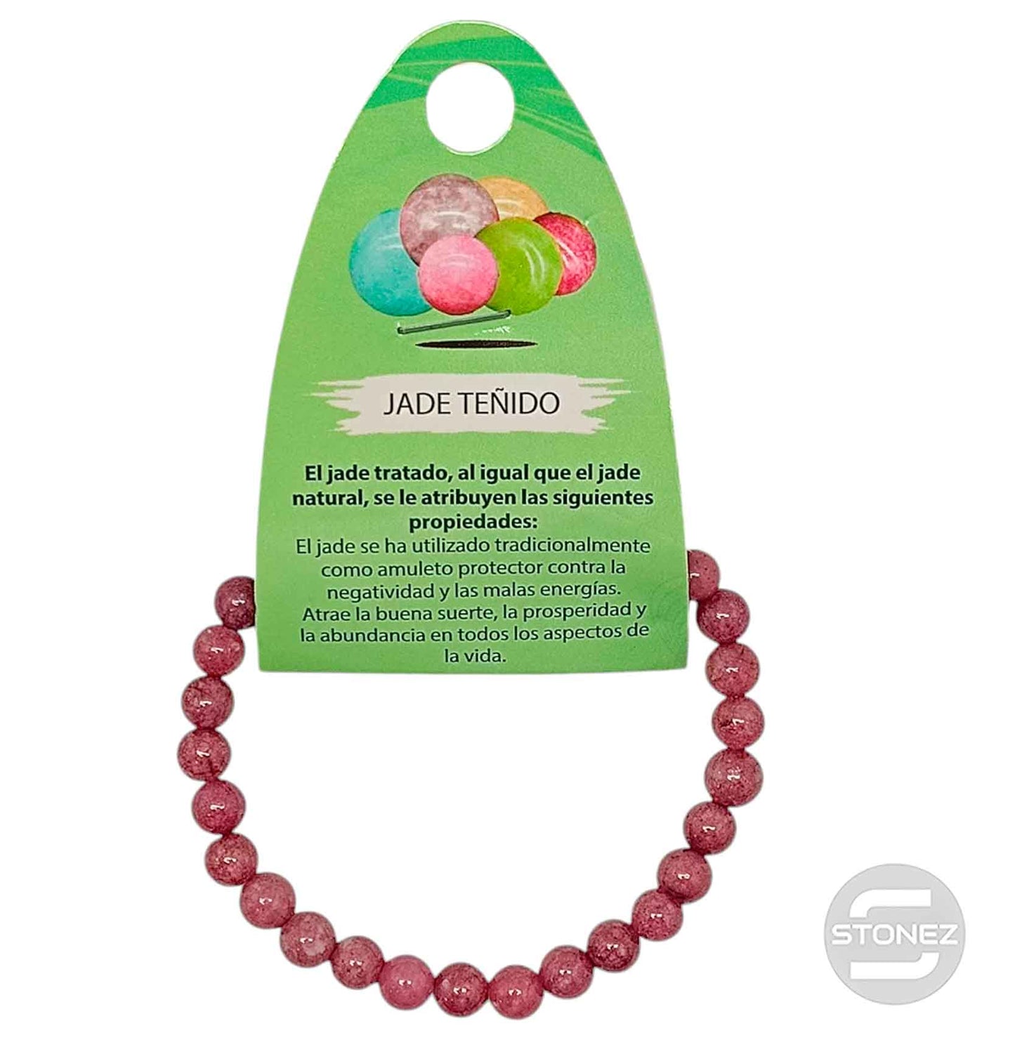 600102467-07 Pulsera Piedra Natural Jade Teñido Fresa Oscura 6 mm