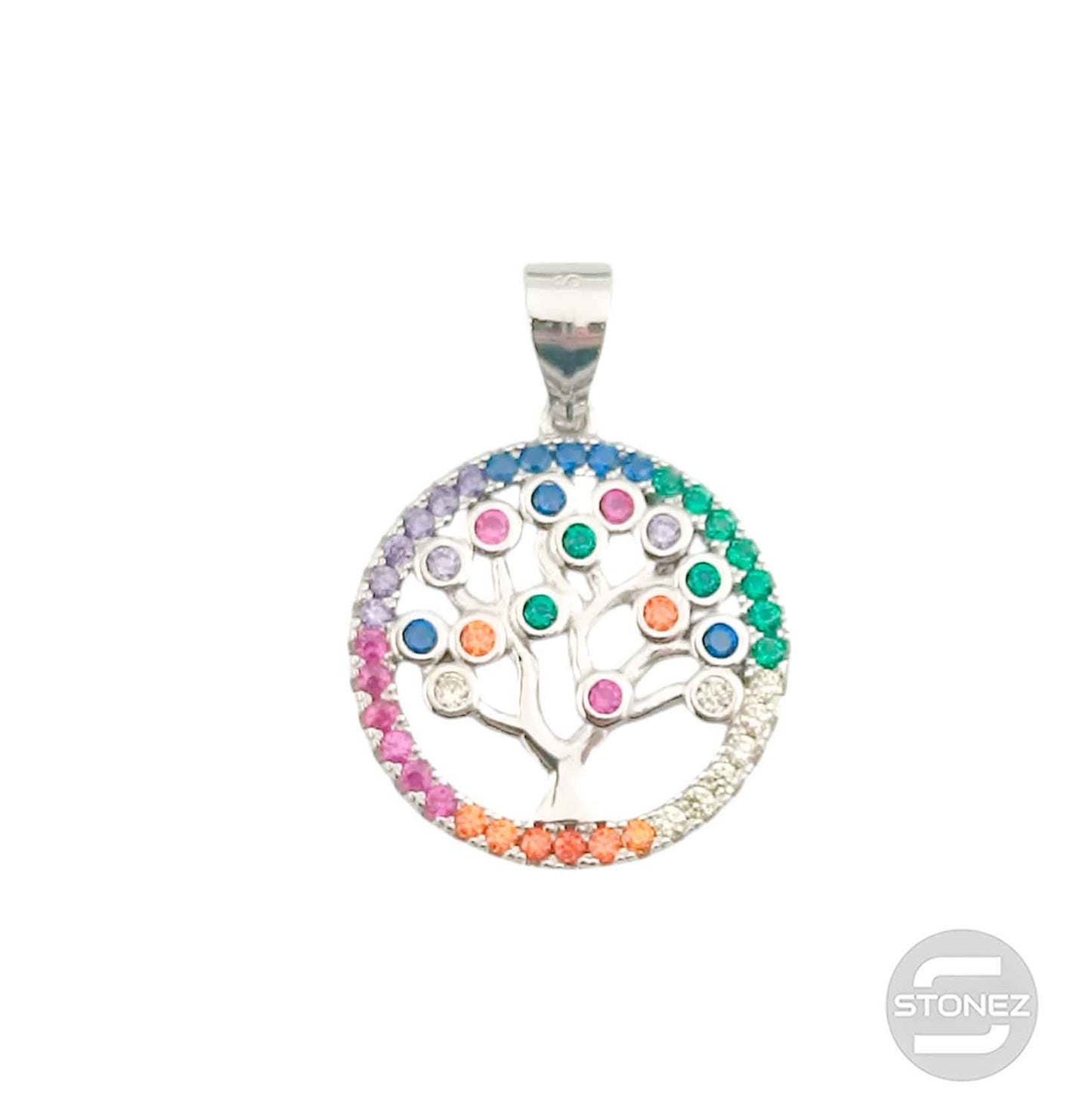 600102838 Colgante Plata 925 Rodiada Arbol De La Vida Con Circonita Color 17 mm Aprox