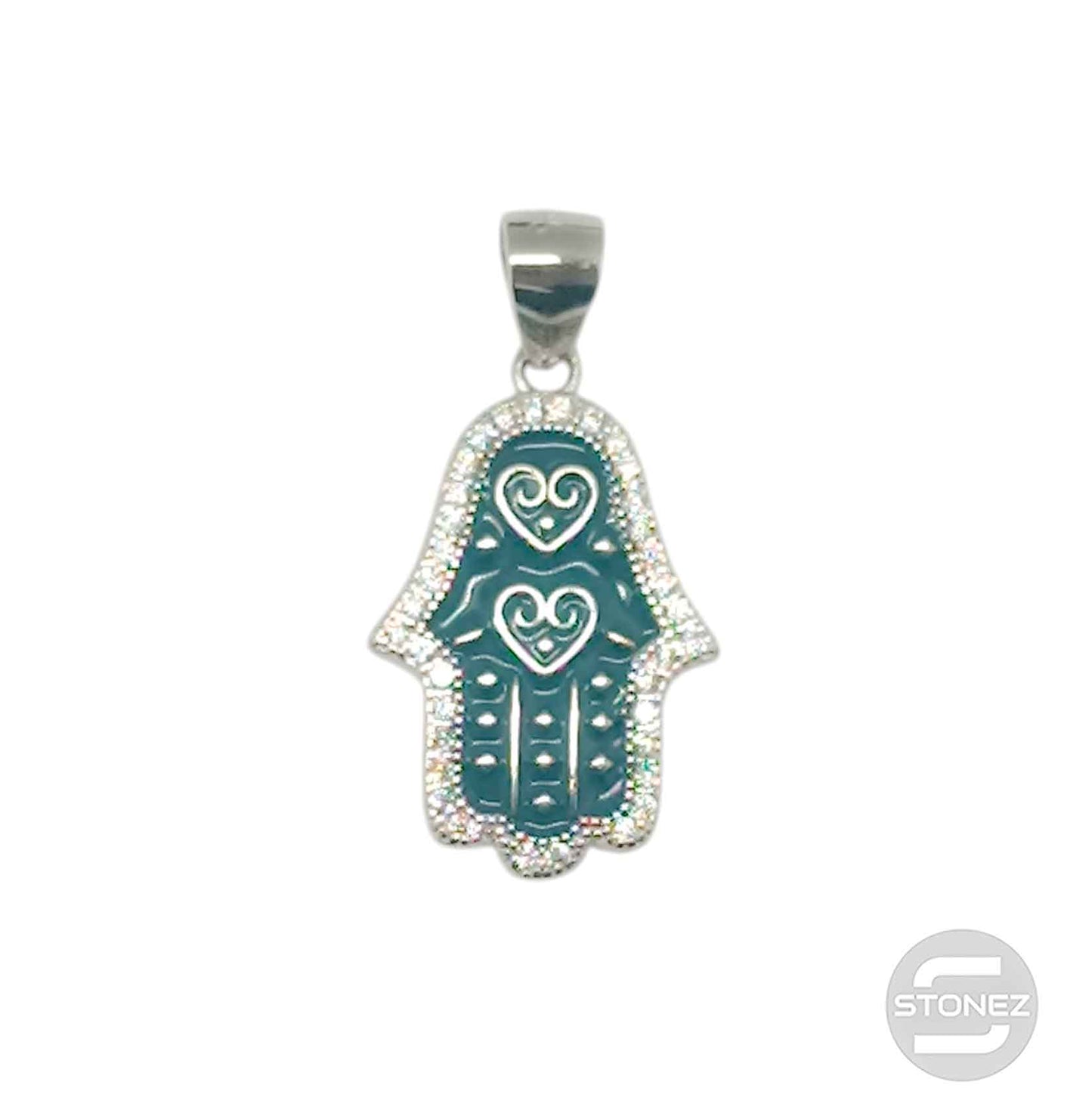 600102839 Colgante Plata 925 Rodiada Mano De Fatima Con Circonita 15x20 mm Aprox