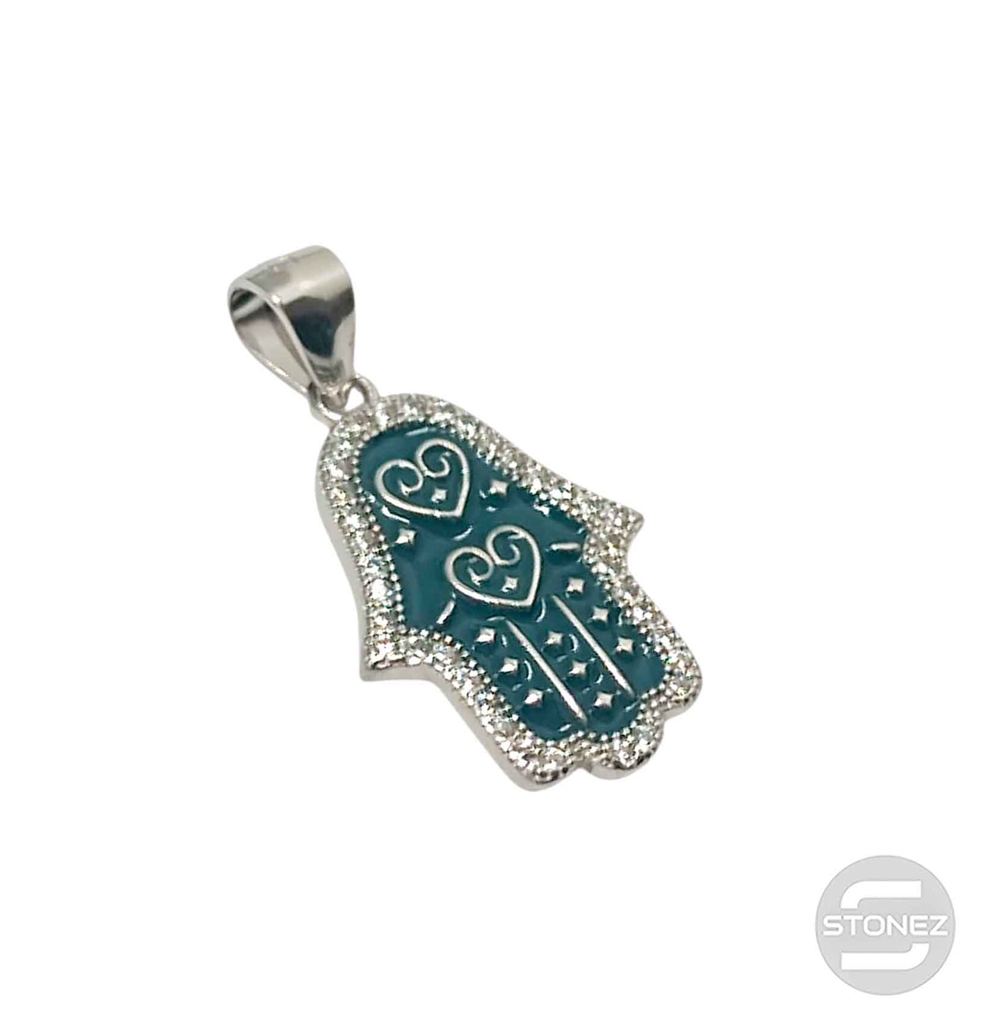 600102839 Colgante Plata 925 Rodiada Mano De Fatima Con Circonita 15x20 mm Aprox