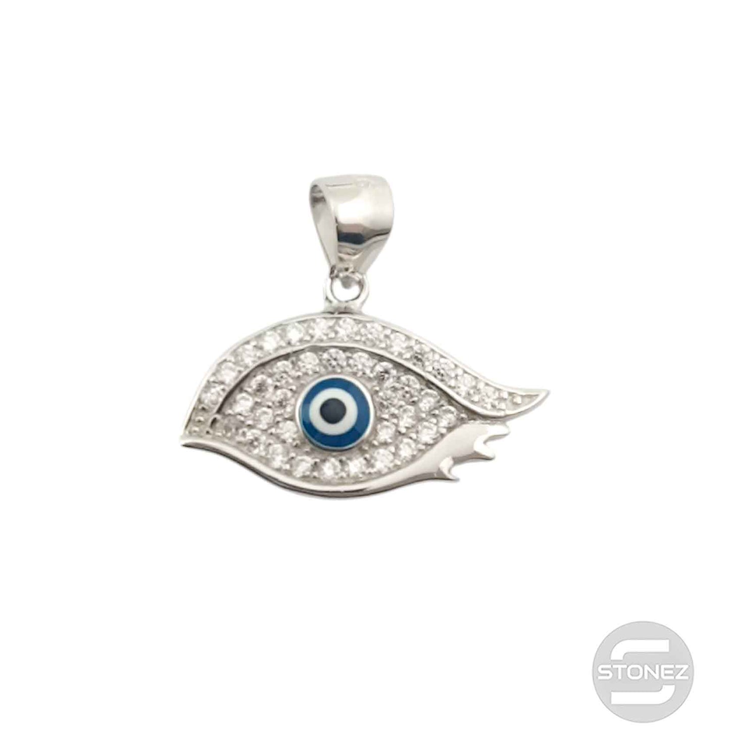 600102846 Colgante Plata 925 Rodiada Ojo Turco Con Circonita 11x22 mm Aprox