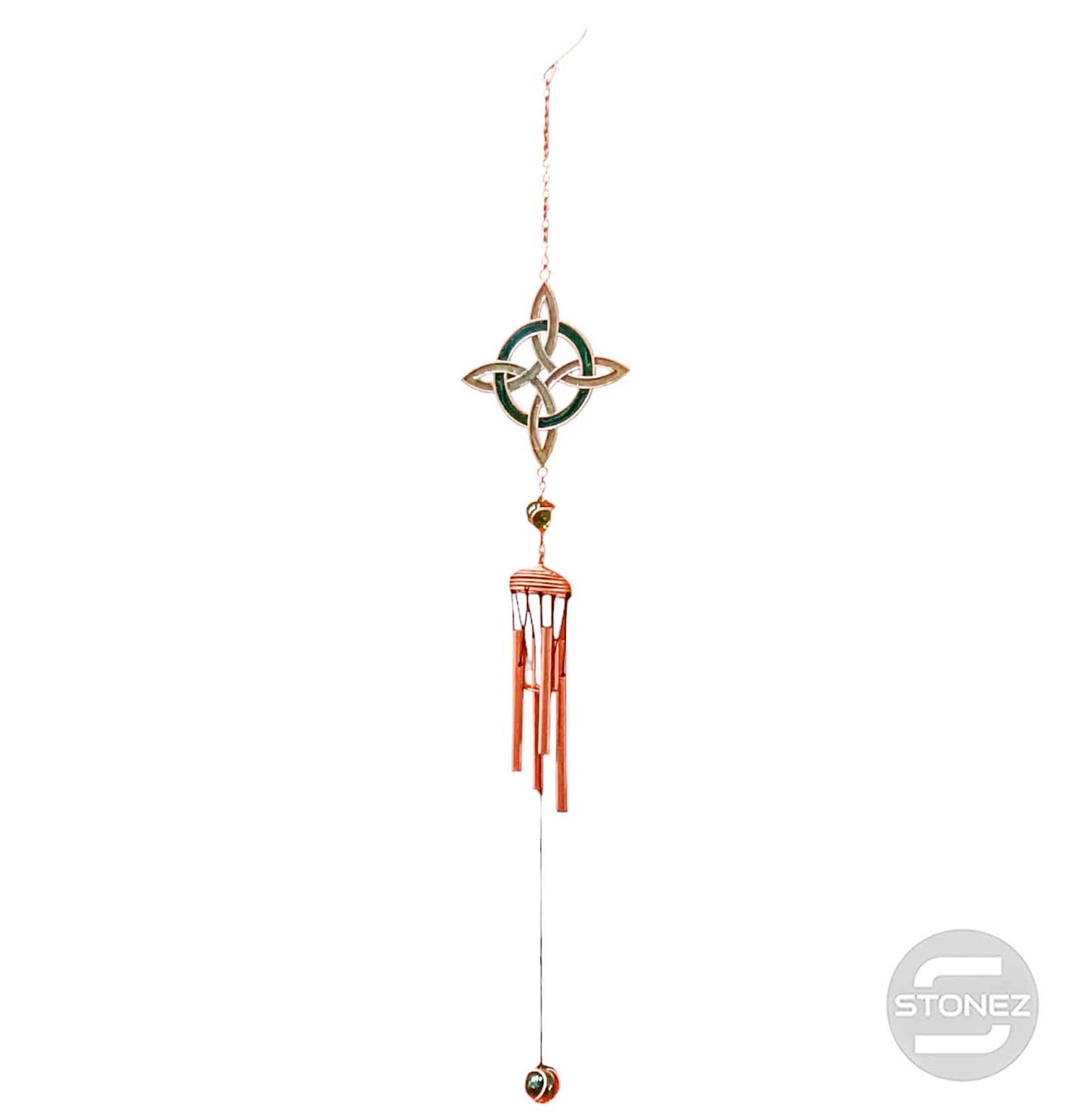 600103314-02 Campana De Viento Nudo De Brujas Cristal 67 Cms Aprox Verde