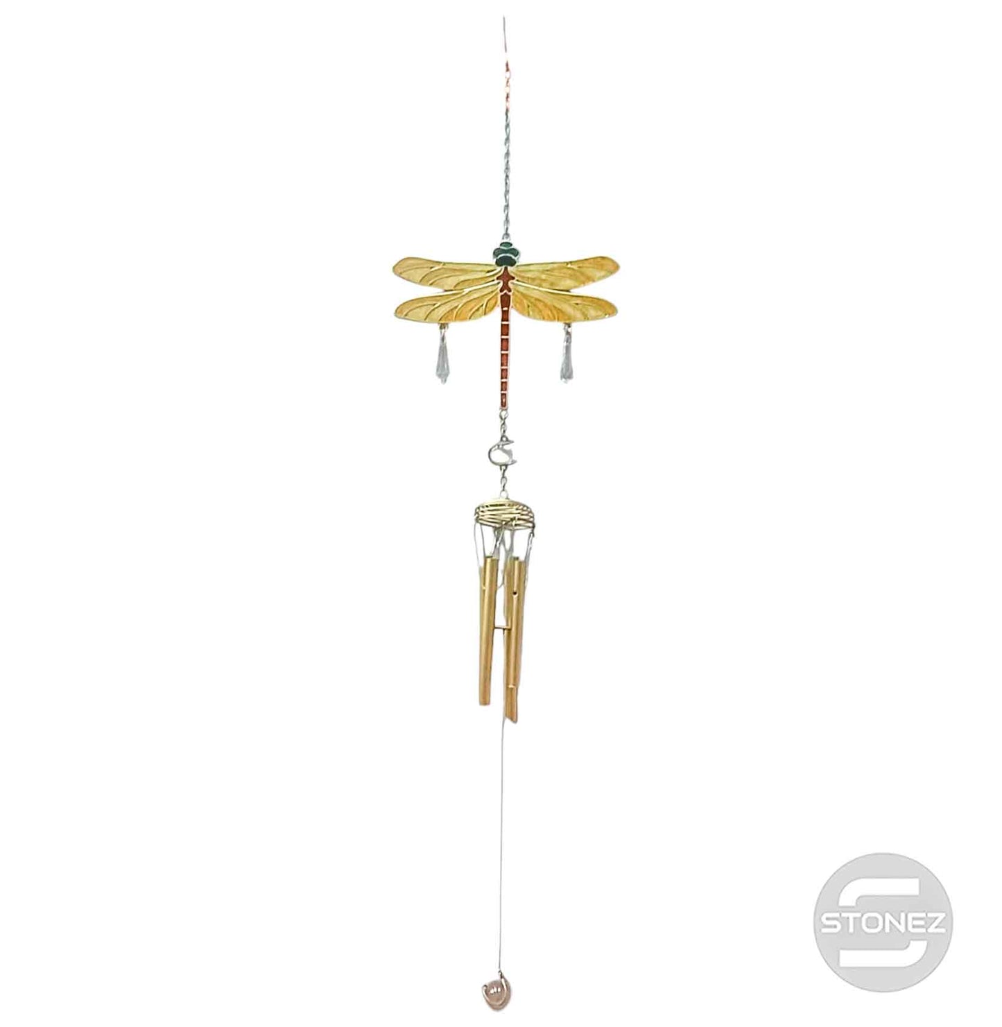 600103319-01 Campana De Viento Libelula Cristal 67 Cms Aprox Amarillo