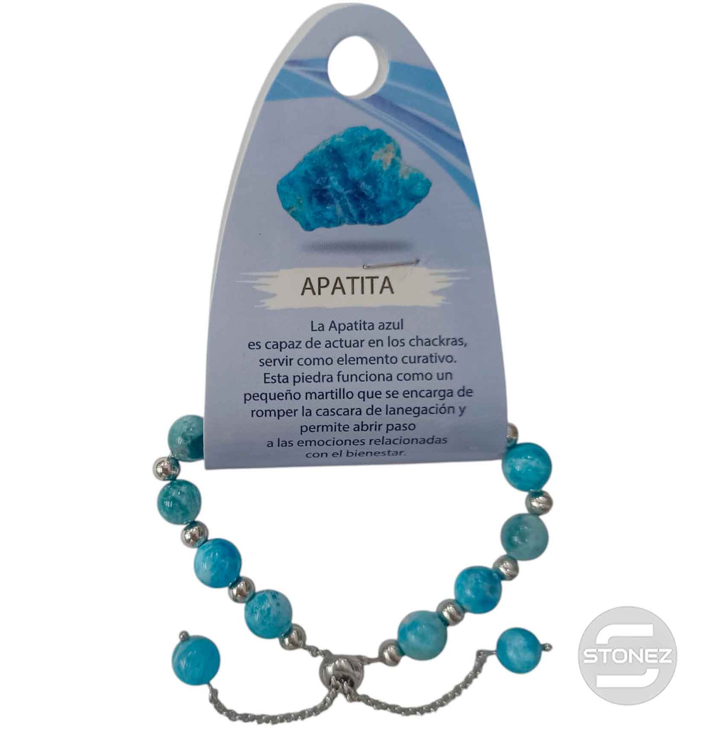 600103351 Pulsera Ajustable Piedra 8 mm Apatita Y Bolas De Acero 4 mm