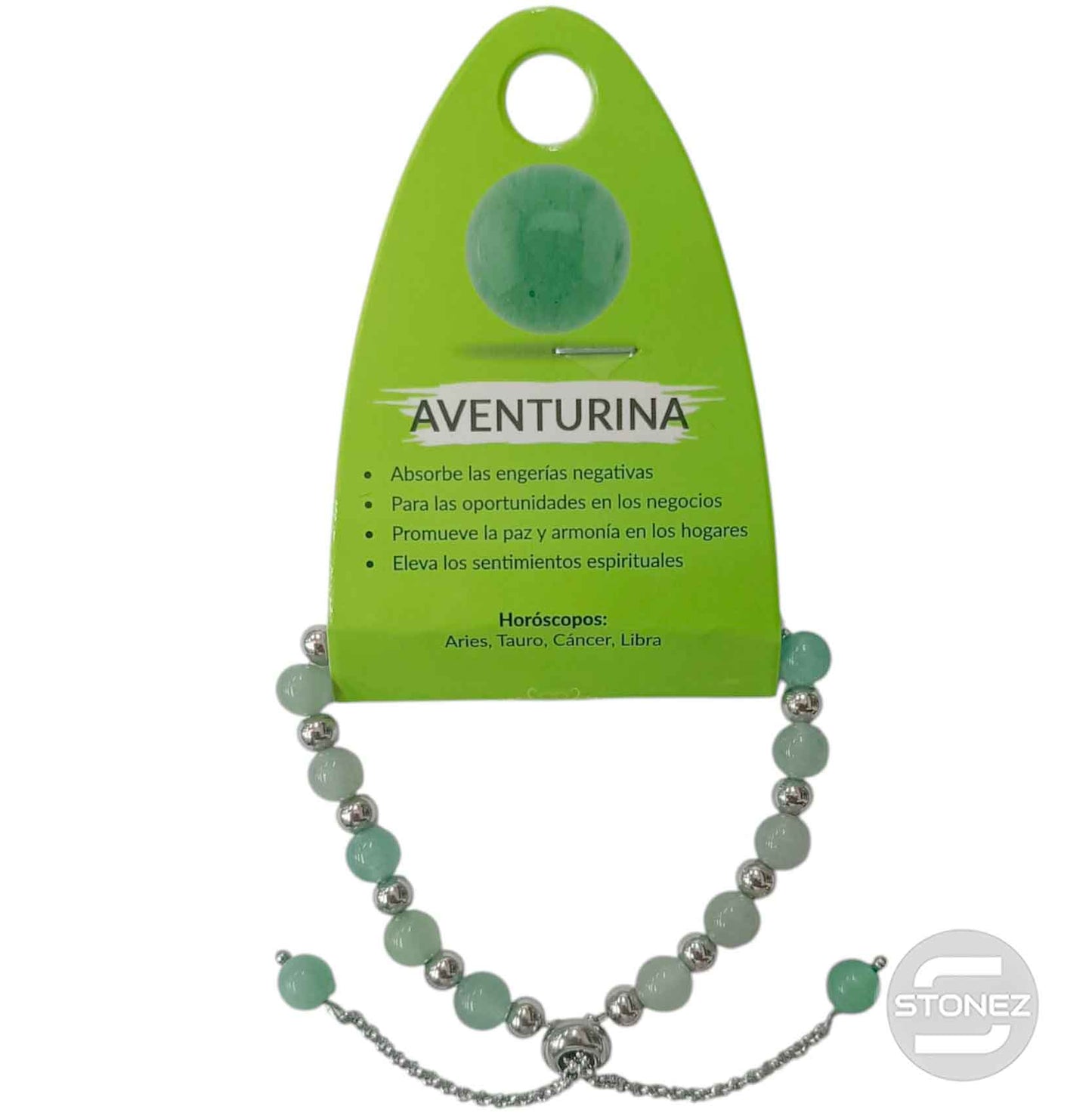 600103358 Pulsera Ajustable Piedra Natural 6 mm Aventurina Y Bolas De Acero 4 mm