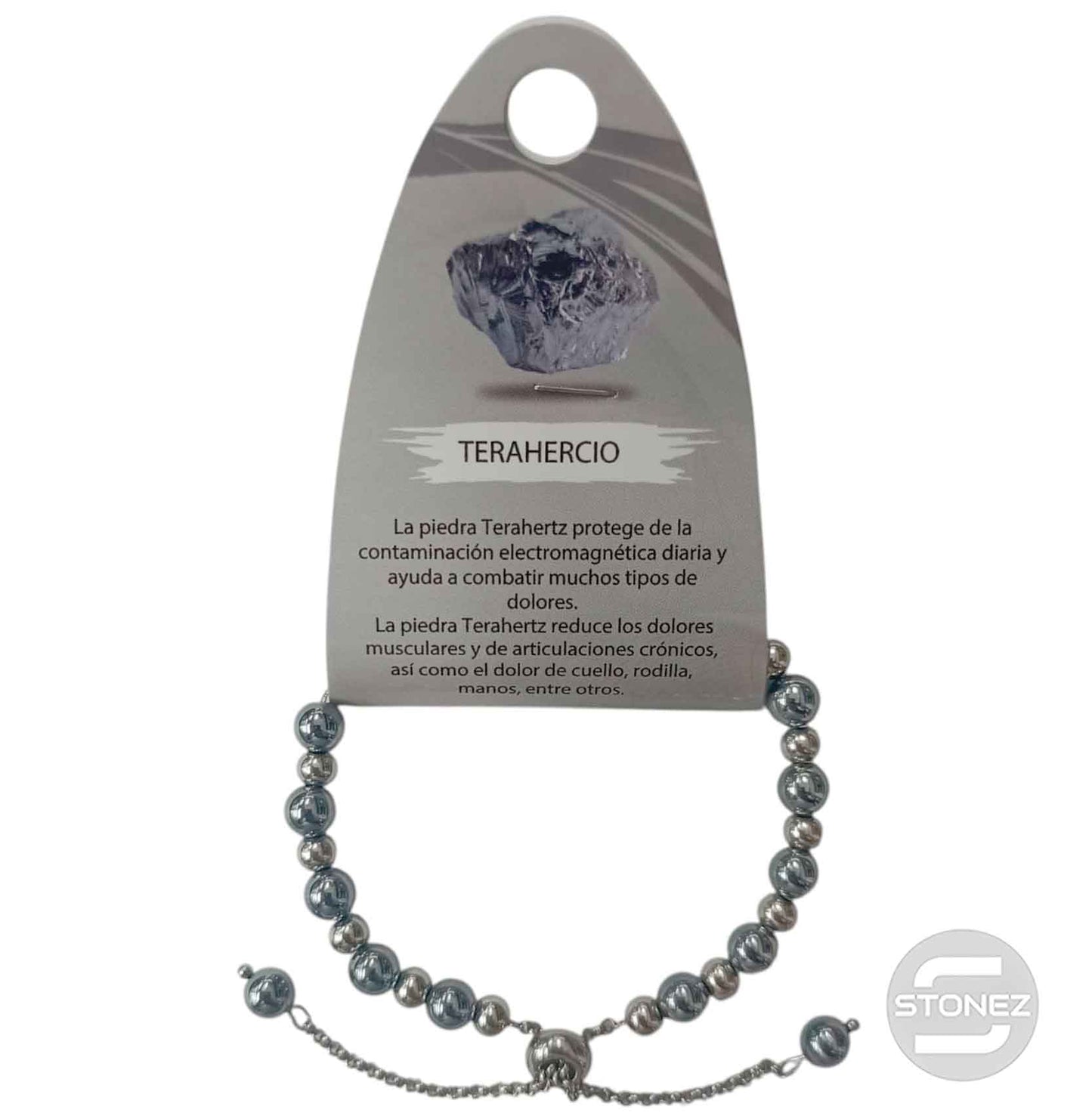 600103376 Pulsera Ajustable Piedra Natural 6 mm Terahercio Y Bolas De Acero 4 mm