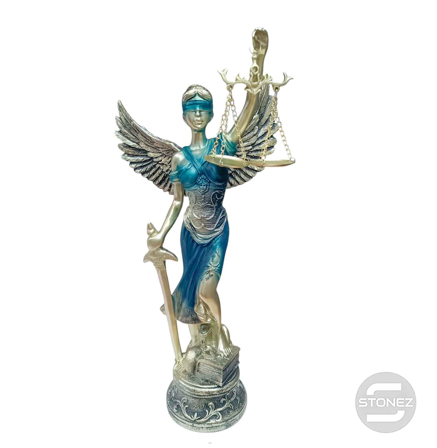 600103405 Figura En Resina Diosa De La Justicia Con Alas 36 Cms Apox Color Azul