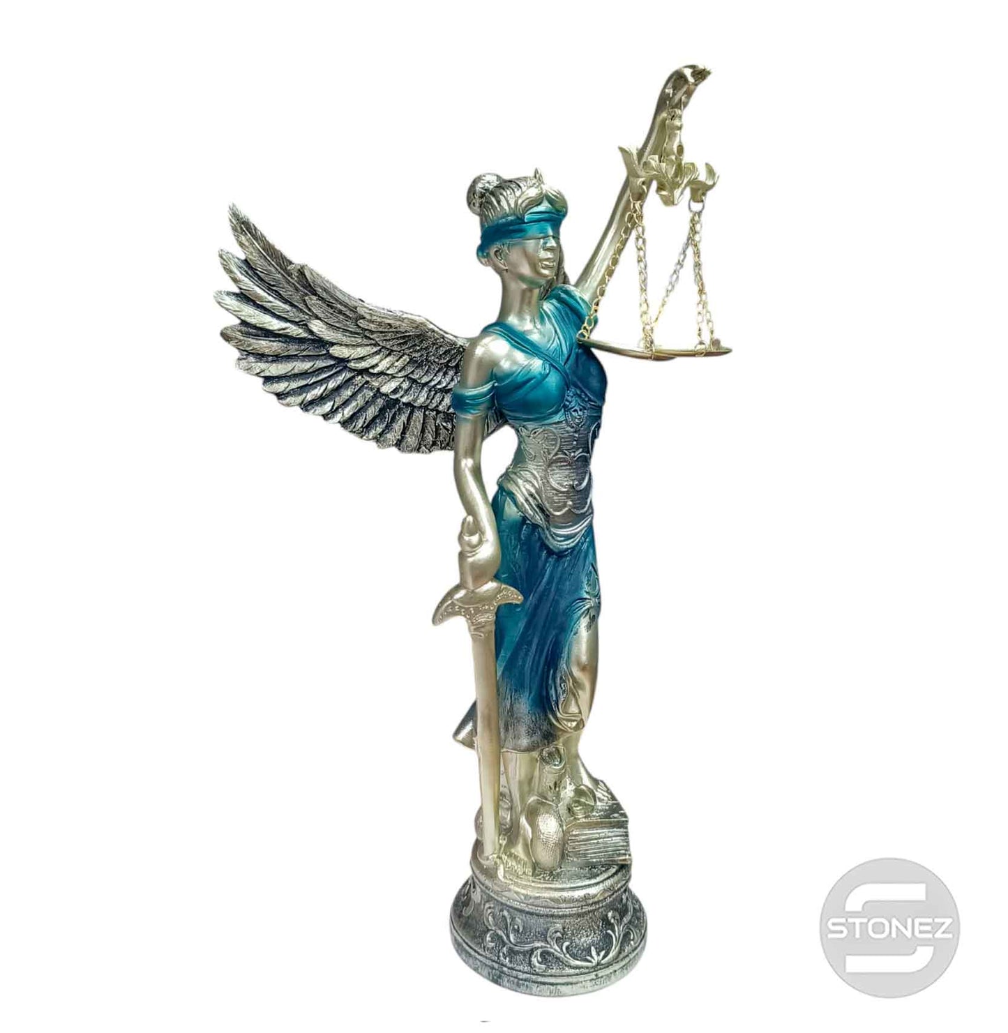 600103405 Figura En Resina Diosa De La Justicia Con Alas 36 Cms Apox Color Azul