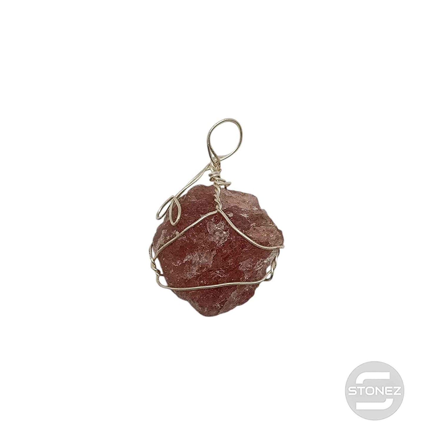 600103427 Colgante Bruto Mineral Cuarzo Fresa Engarzado En Metal 2 a 3 Cms Aprox (Cada Pieza Puede Ser Ligeramente Diferente)