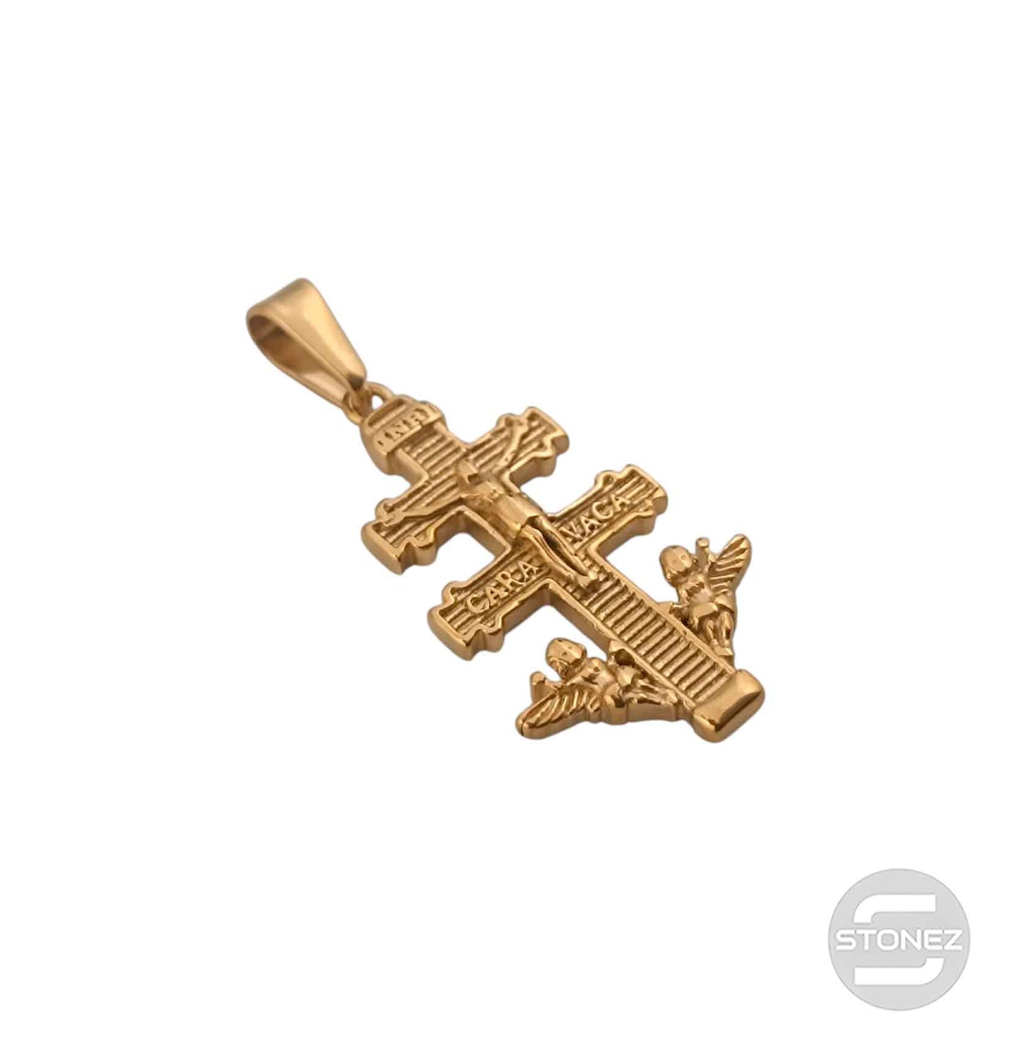 600103454-04 Colgante Acero Dorado Cruz Caravaca 38 mm