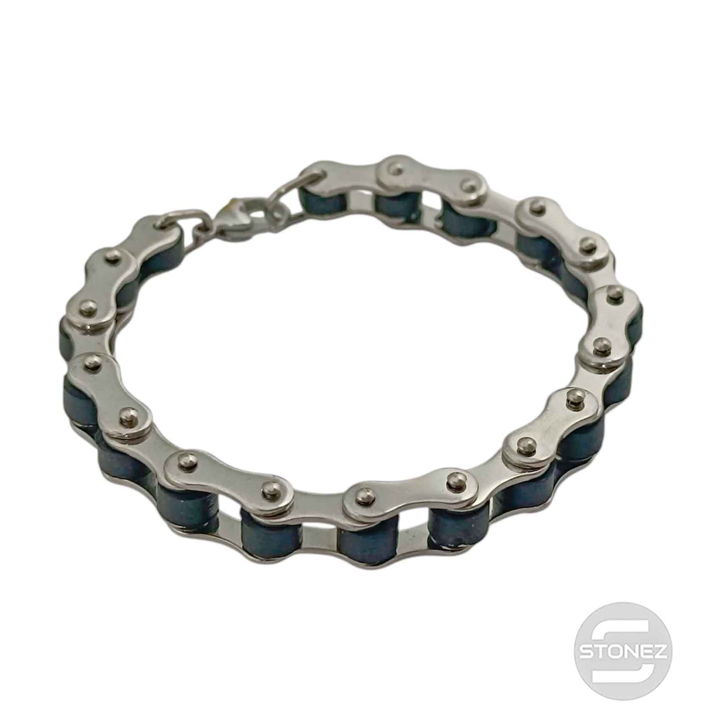600103462-02 Pulsera Acero Y Caucho Cadena Moto 22 Cms