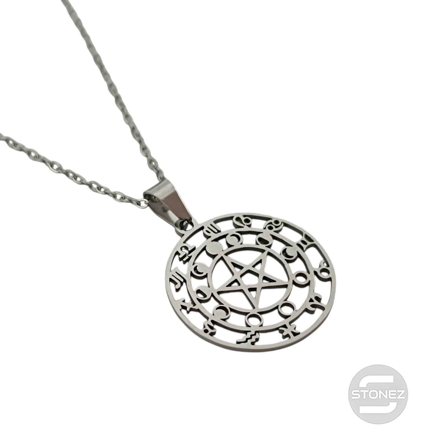 600103600-11 Collar Acero Pentagrama Fase Lunar Cadena 40+5 Cms