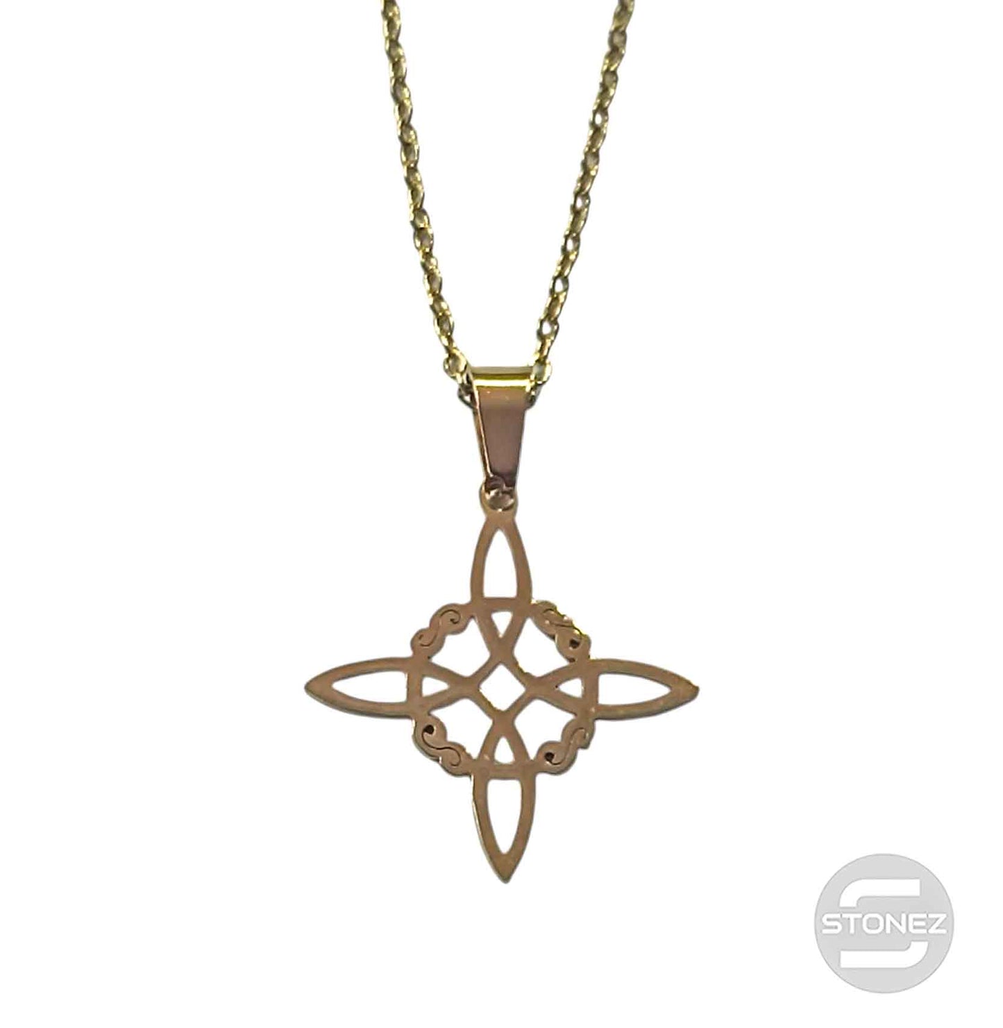 600103601-01 Collar Acero Dorado Nudo De Bruja Cadena 40+5 Cms