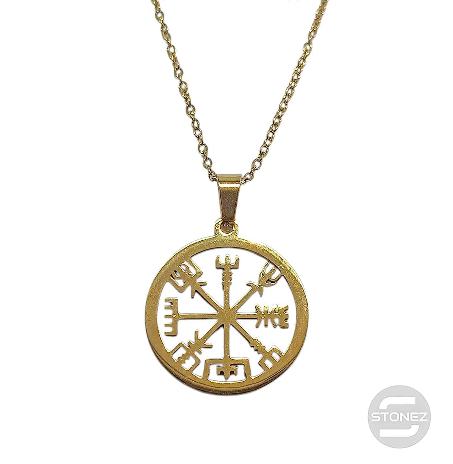 600103601-03 Collar Acero Dorado Vegvisir Cadena 40+5 Cms
