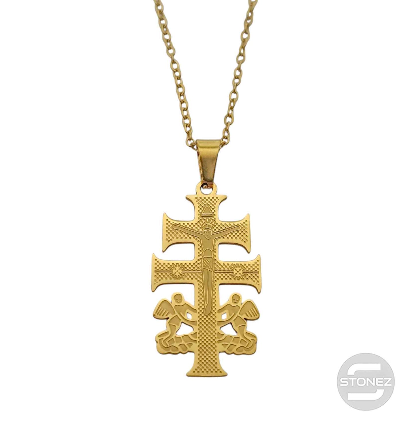 600103602-04 Collar Acero Dorado Cruz Caravaca San Cadena 40+5 Cms