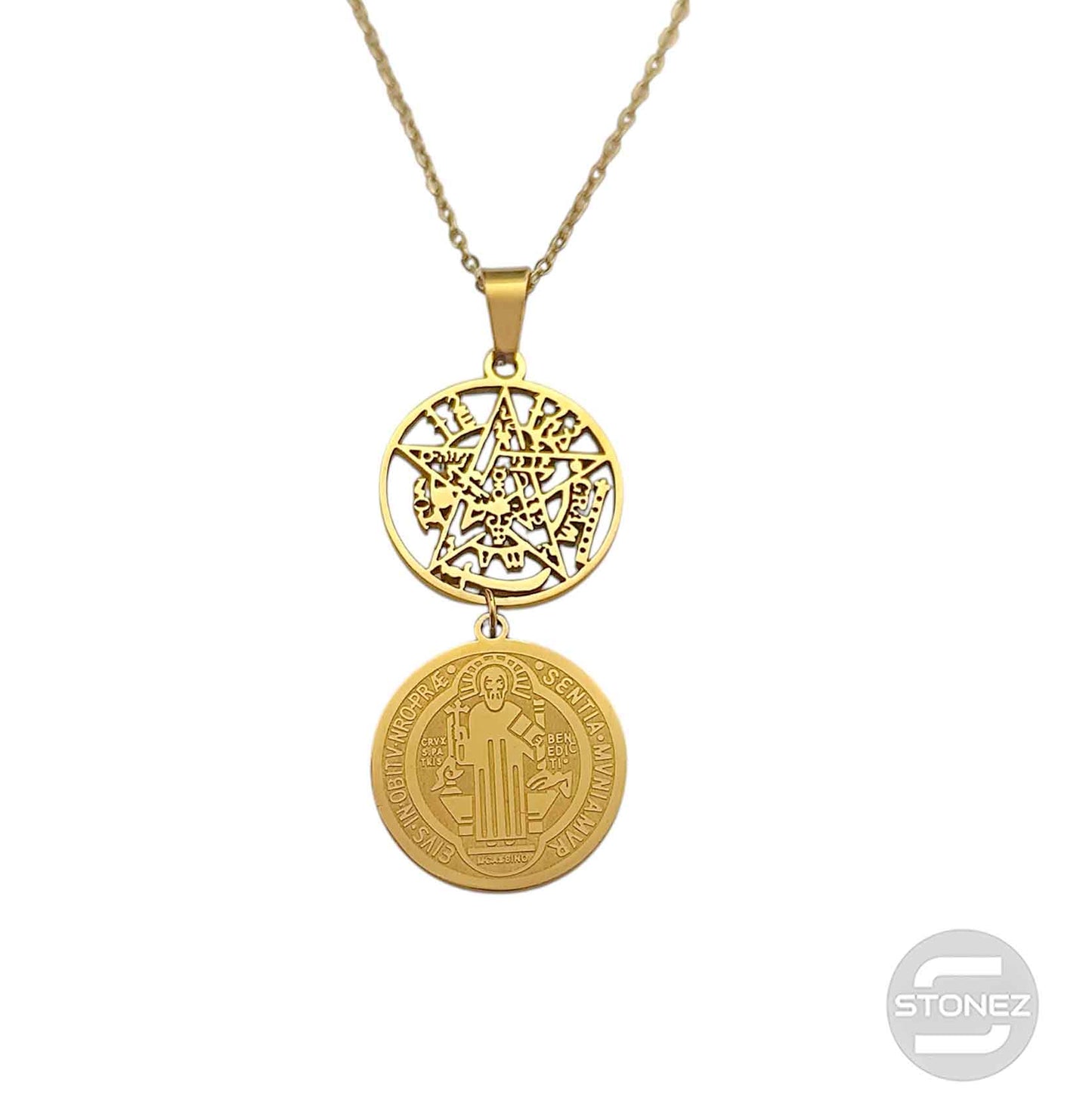 600103607 Collar Acero Dorado Tetragramaton San Benito Cadena 40+5 Cms