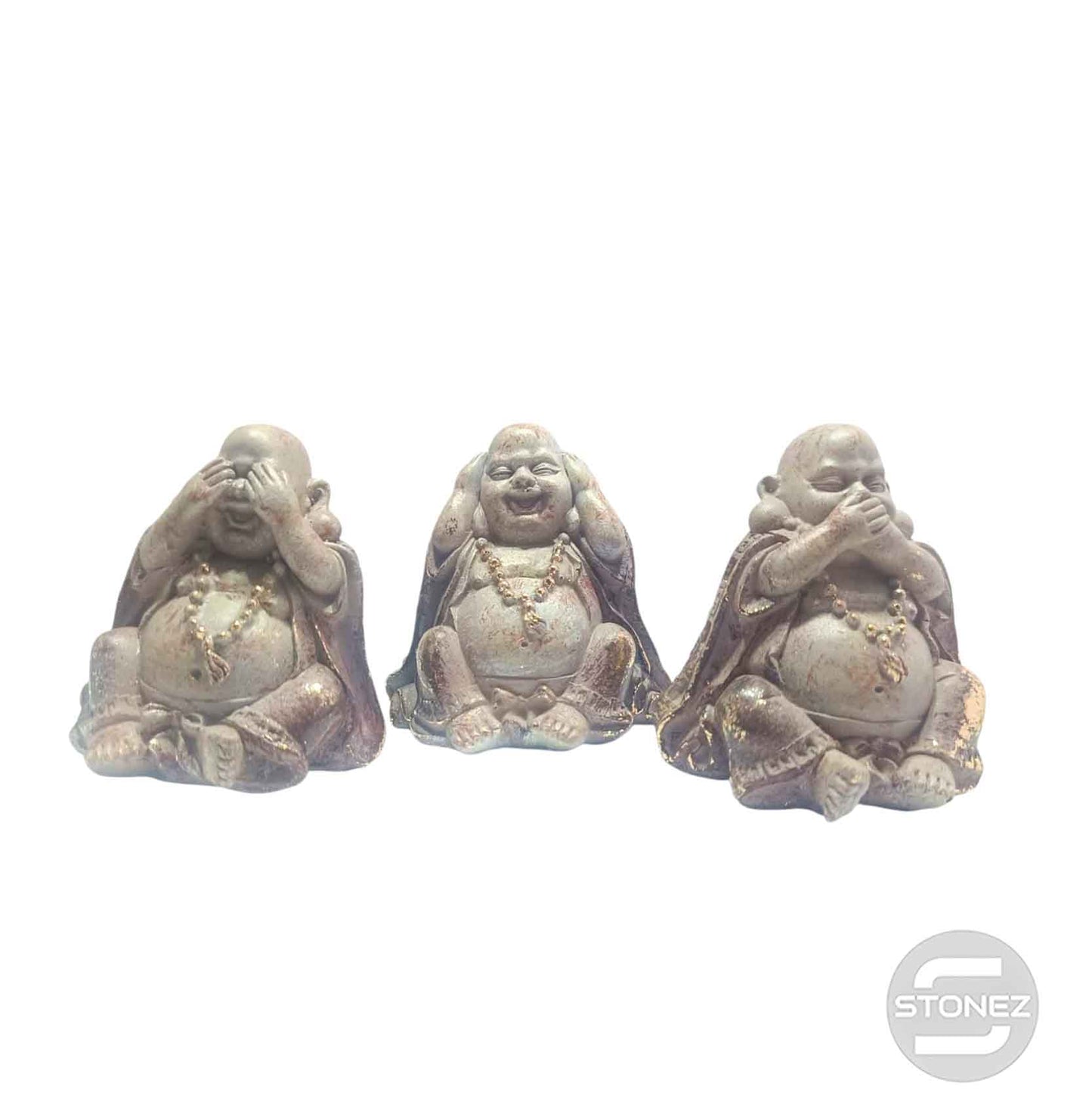 600103640 Juego Figuras Buada Feliz Ver Oir Callar En Resina 7 Cms Aprox