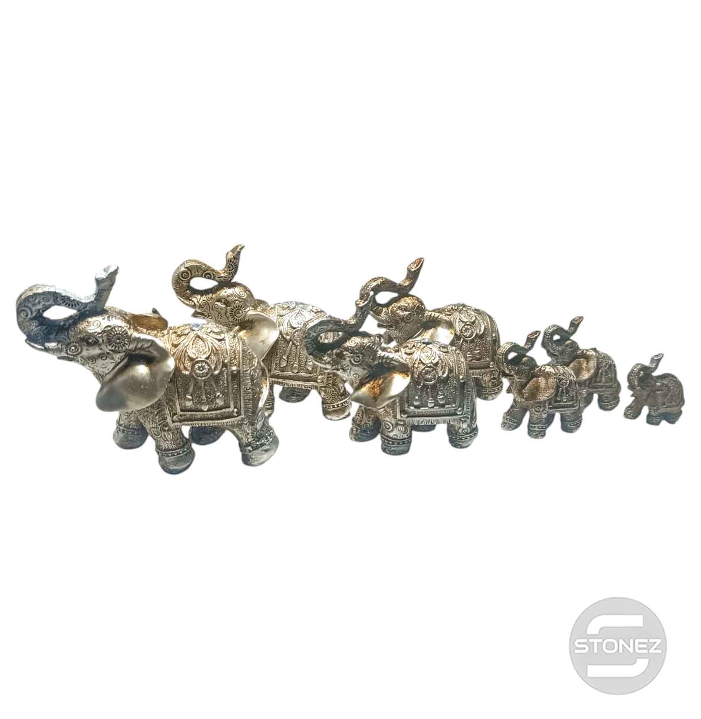 600103654 Figuras Familia Elefantes En Resina Tamaños Desde 11 a 6 Cms Aprox Plata
