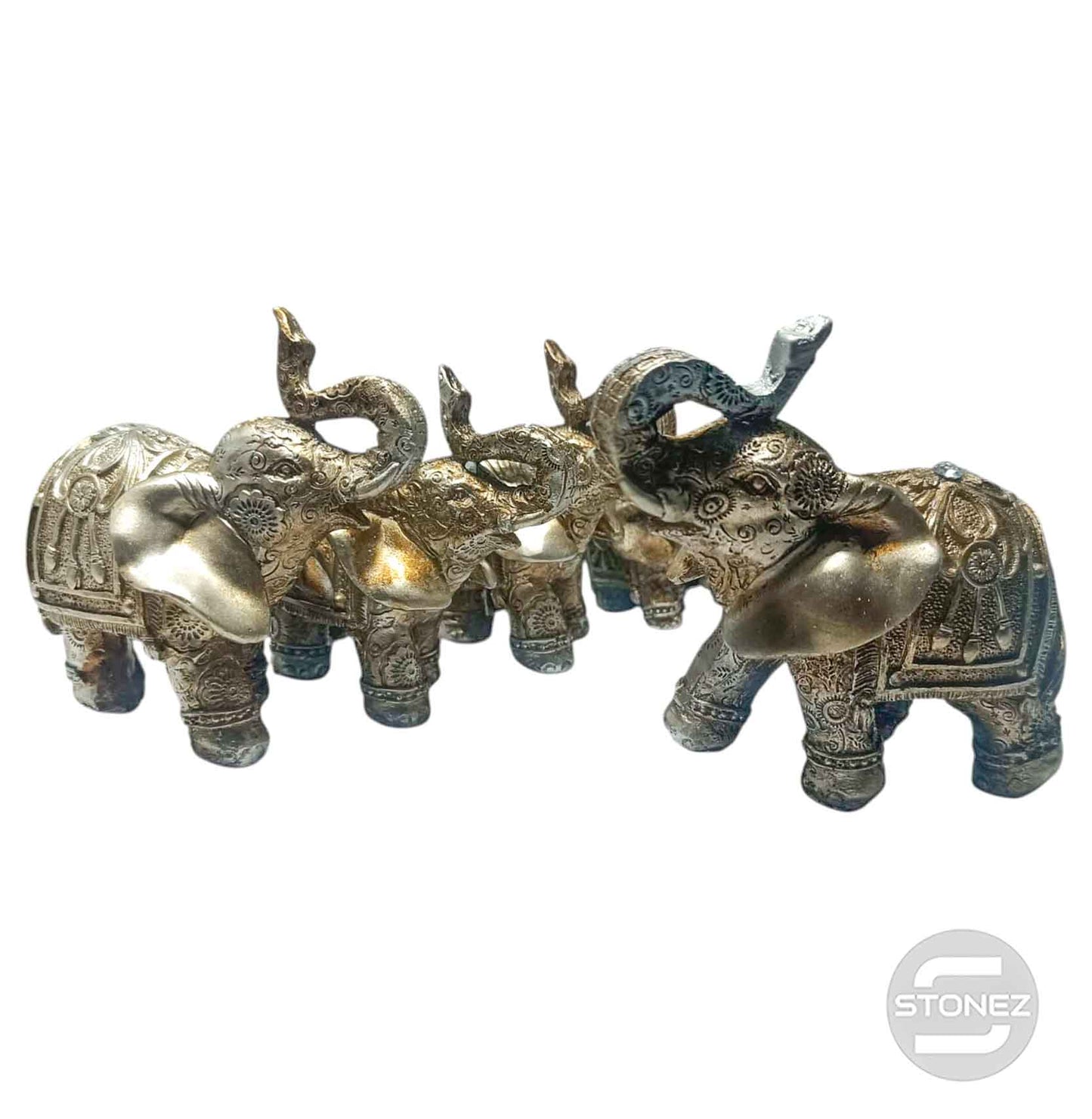 600103654 Figuras Familia Elefantes En Resina Tamaños Desde 11 a 6 Cms Aprox Plata